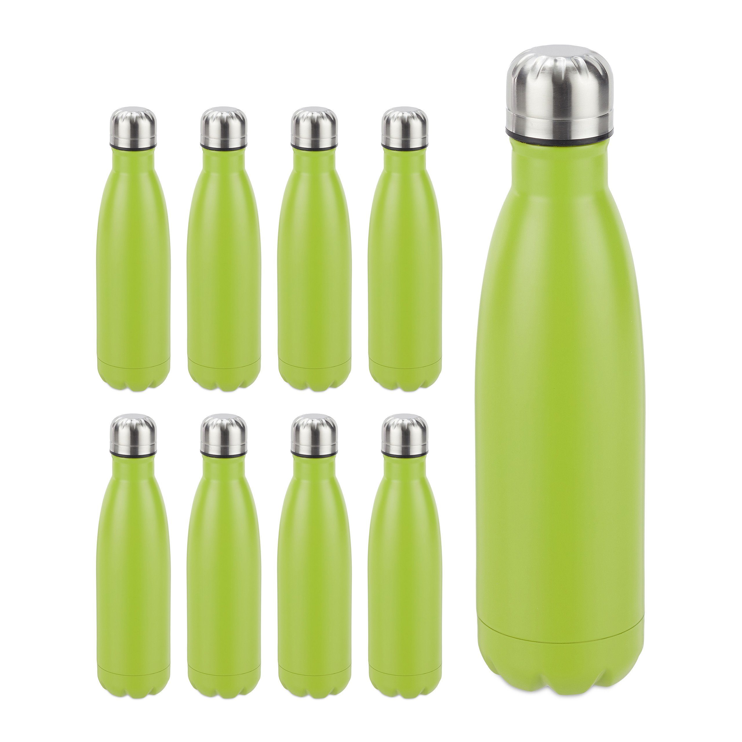 relaxdays Isolierflasche 9 x Trinkflasche Edelstahl grün | Isolierflaschen