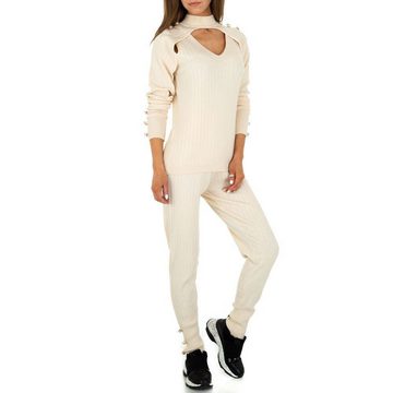 Ital-Design Freizeitanzug Damen Freizeit, Stretch Jogging- & Freizeitanzug in Creme