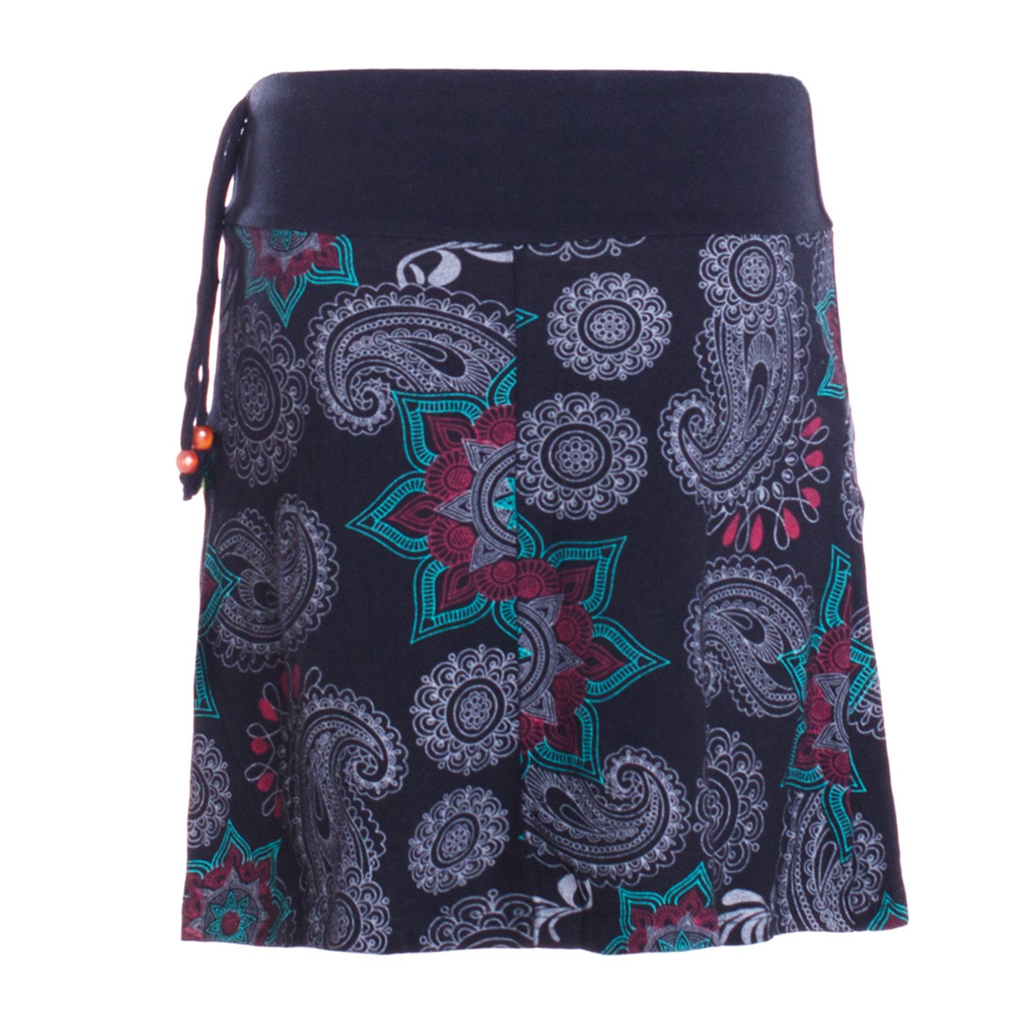 Vishes Minirock Damen Mini-Rock Baumwolle Blumen-Muster Drawstring-Bund mit Taschen Alternative Bekleidung, Ethno, Hippie, Retro Style