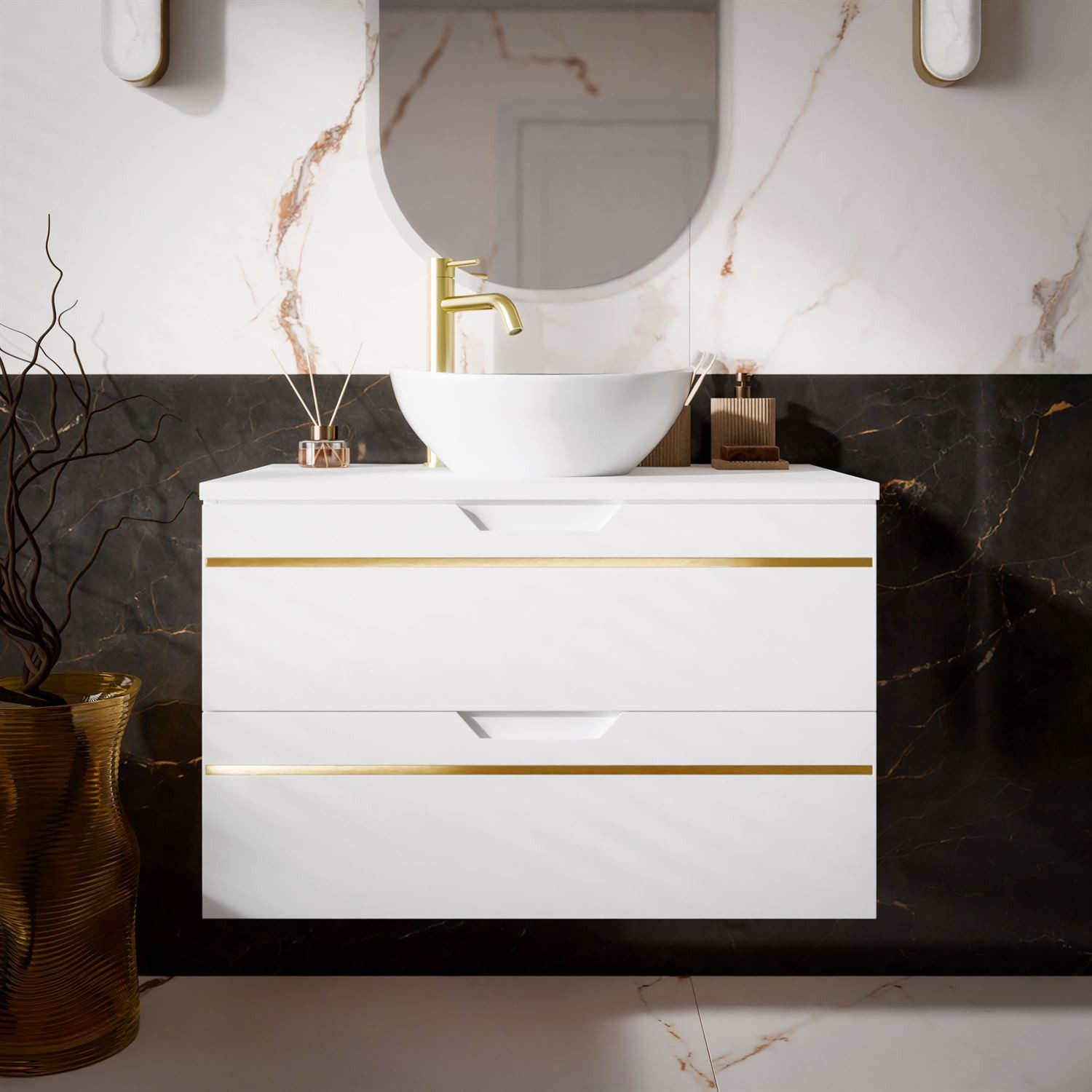 Lookway Badmöbel-Set OPIUM I 60 cm Hängeschrank Weiß matt mit Soft-Close