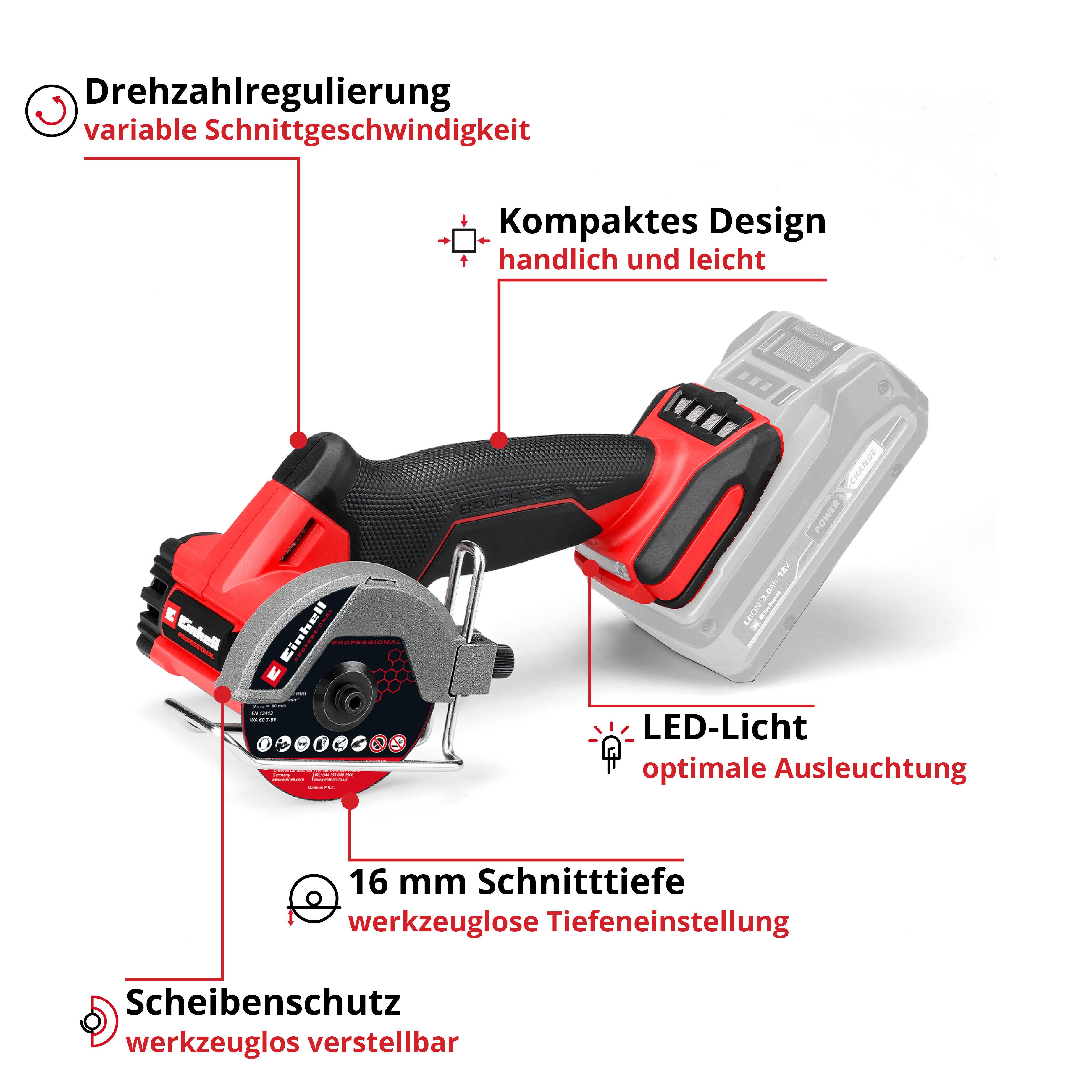 Einhell Akku-Trennschleifer Professional, TP-CO 18/76-C Li BL - Solo, ohne Akku und Ladegerät