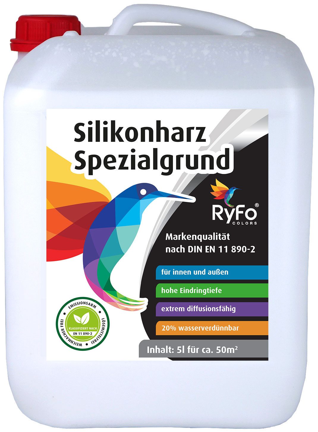 RyFo Colors Fassadengrundierung Silikonharz Spezialgrund, 1-tlg., 1l reicht für ca.10m², 1x streichen, gebrauchsfertig, Untergrund verfestigend, diffusionsfähig, alkalibeständig