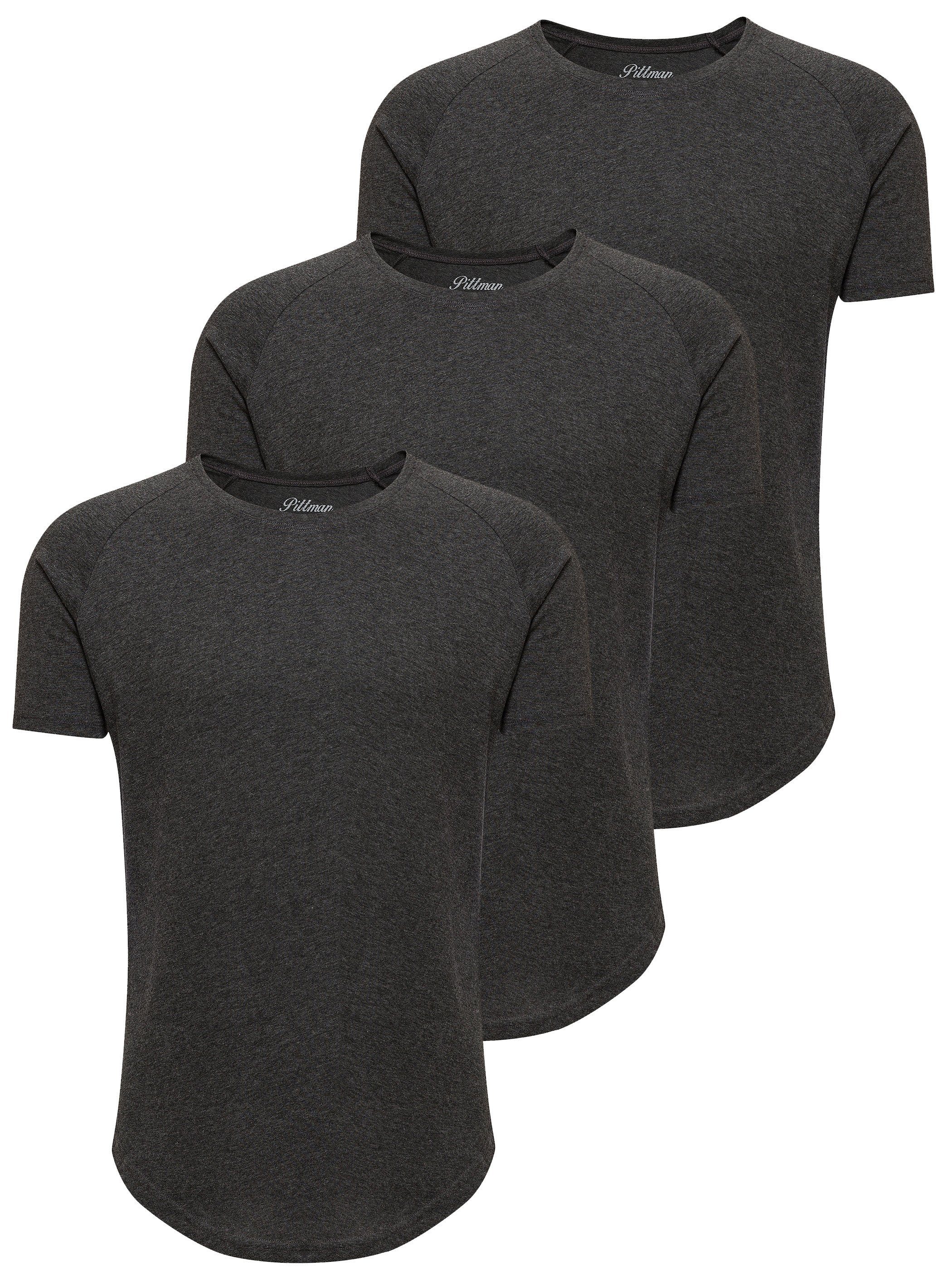 Pittman T-Shirt 3-Pack Herren T-Shirt Finn (Set, 3er-Pack) Oversize Rundhals T-Shirt Grau (Raven 1900003)