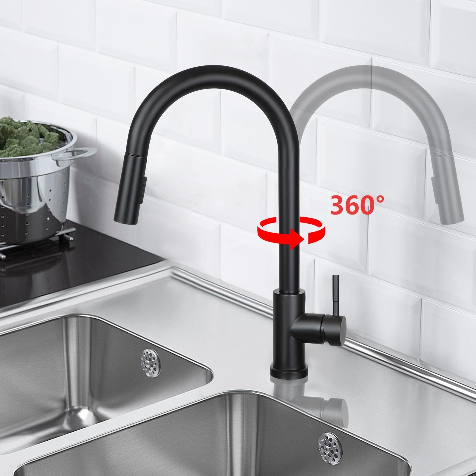 Nettlife Küchenarmatur Ausziehbar Schwarz/Silber Wasserhahn Küche Brause 2-in-1 Brausekopf (1-St) Edelstahl Mischbatterie Spüle 360° Drehbar mit 2 Strahlarten