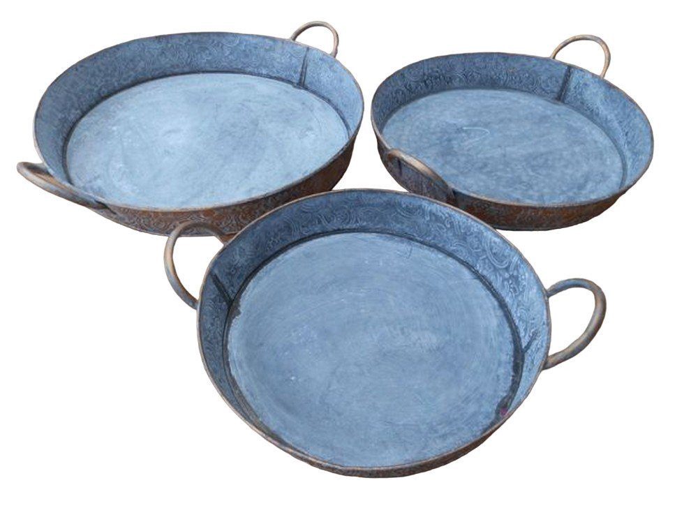 Deko-Impression Dekotablett Verziertes Tablett-Set 3 Stück / 3 Größen Metall rund Antikstyle (3 St)