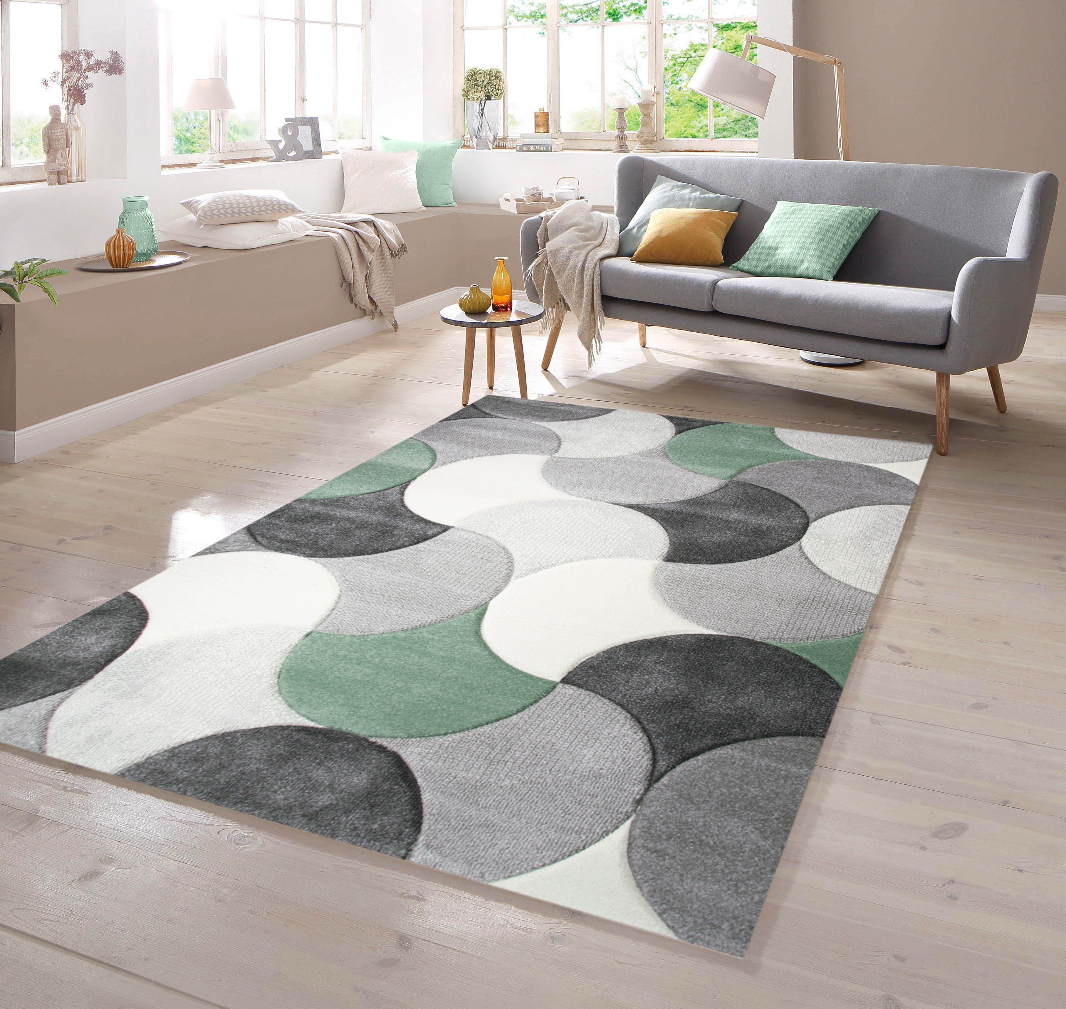 TeppichHome24 Teppich Designer Teppich mit Tropfen Muster in Grün Grau Beig günstig online kaufen