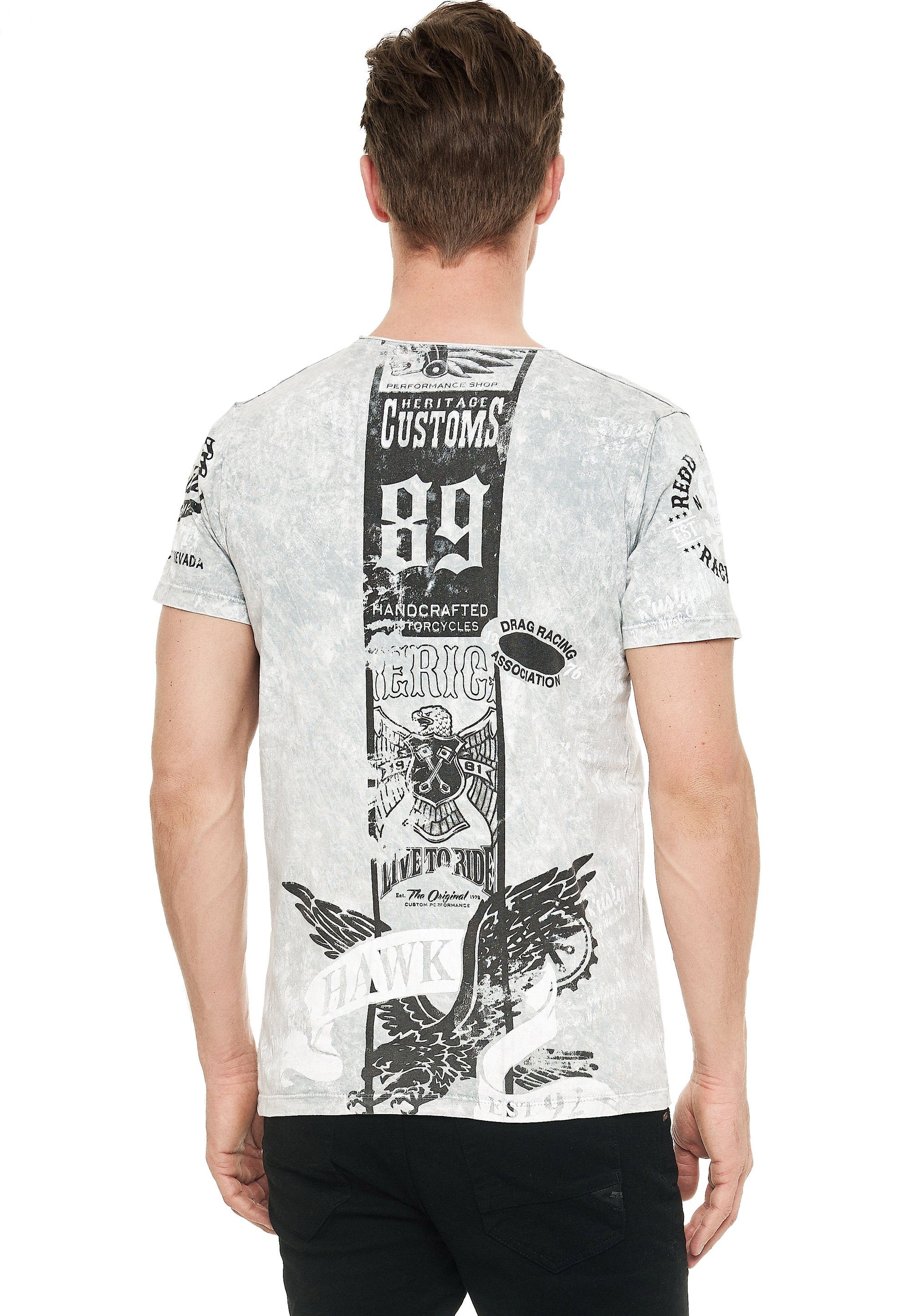 Rusty Neal T-Shirt mit modernem hellgrau Print
