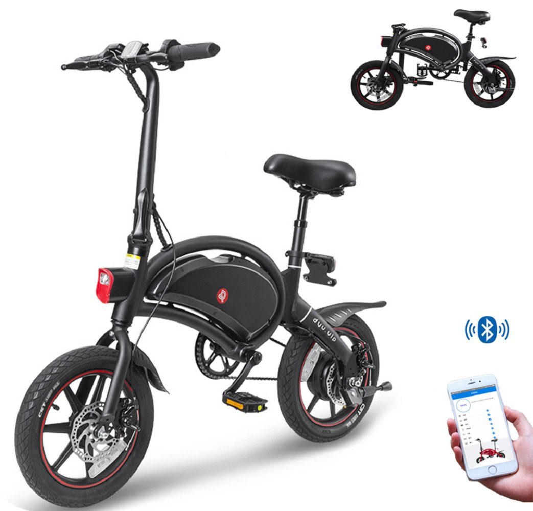Fangqi E-Bike 14Zoll Elektromoped,Citybike,36V/250W/10Ah,25km/h,Aluminiumlegierung, Kettenschaltung, Heckmotor, (set,E-fahrräder, E-citybike, E-mopeds, Scheinwerfer, Rücklichter, Doppelscheibenbremsen vorne und hinten), Handy-APP, elektronische Hupe, Sitzrohr-Stoßdämpfung