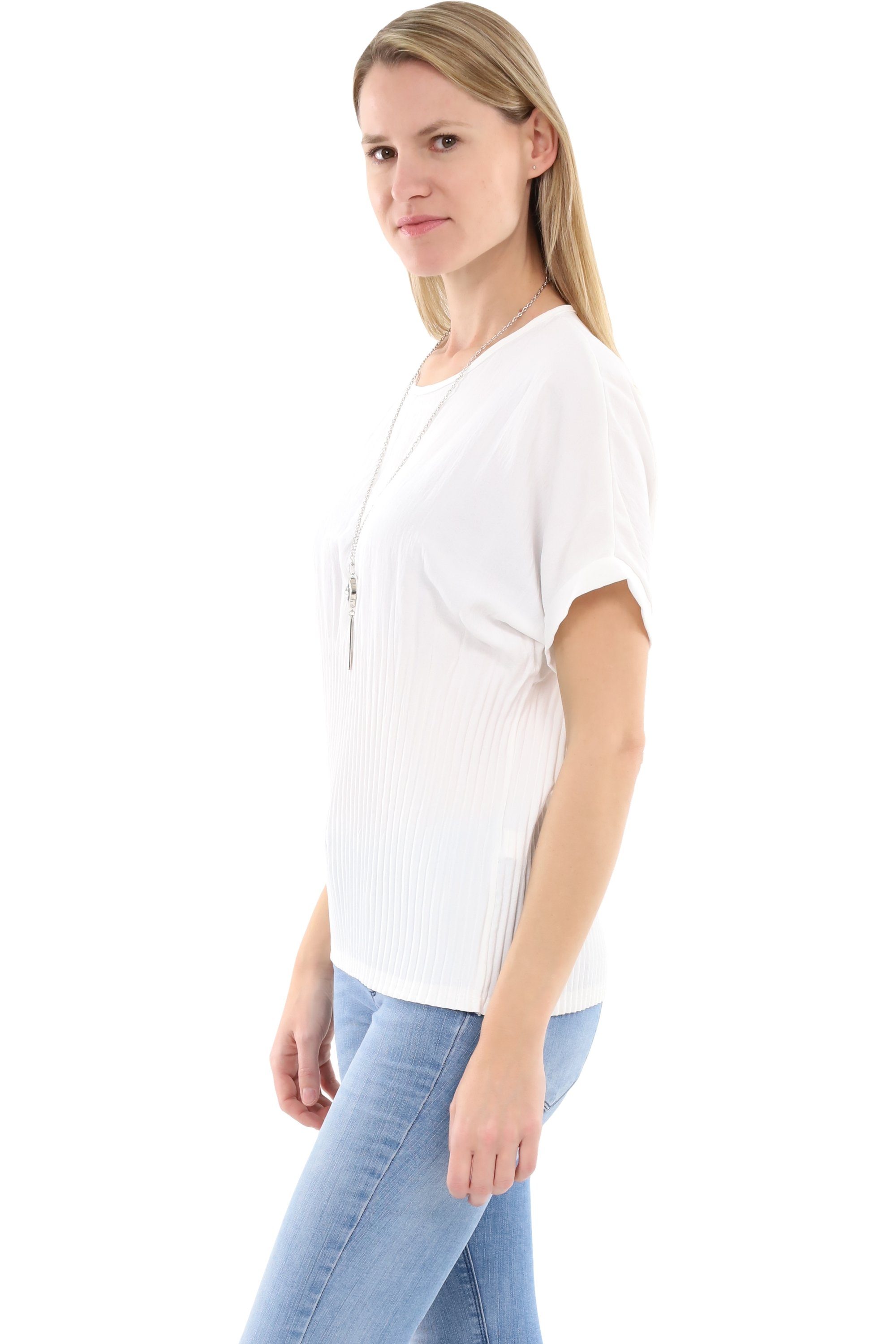 malito more than fashion Schlupfbluse malito Damen Bluse mit Halskette, Oberteil mit modischer Raffung, Bluse mit Halskette
