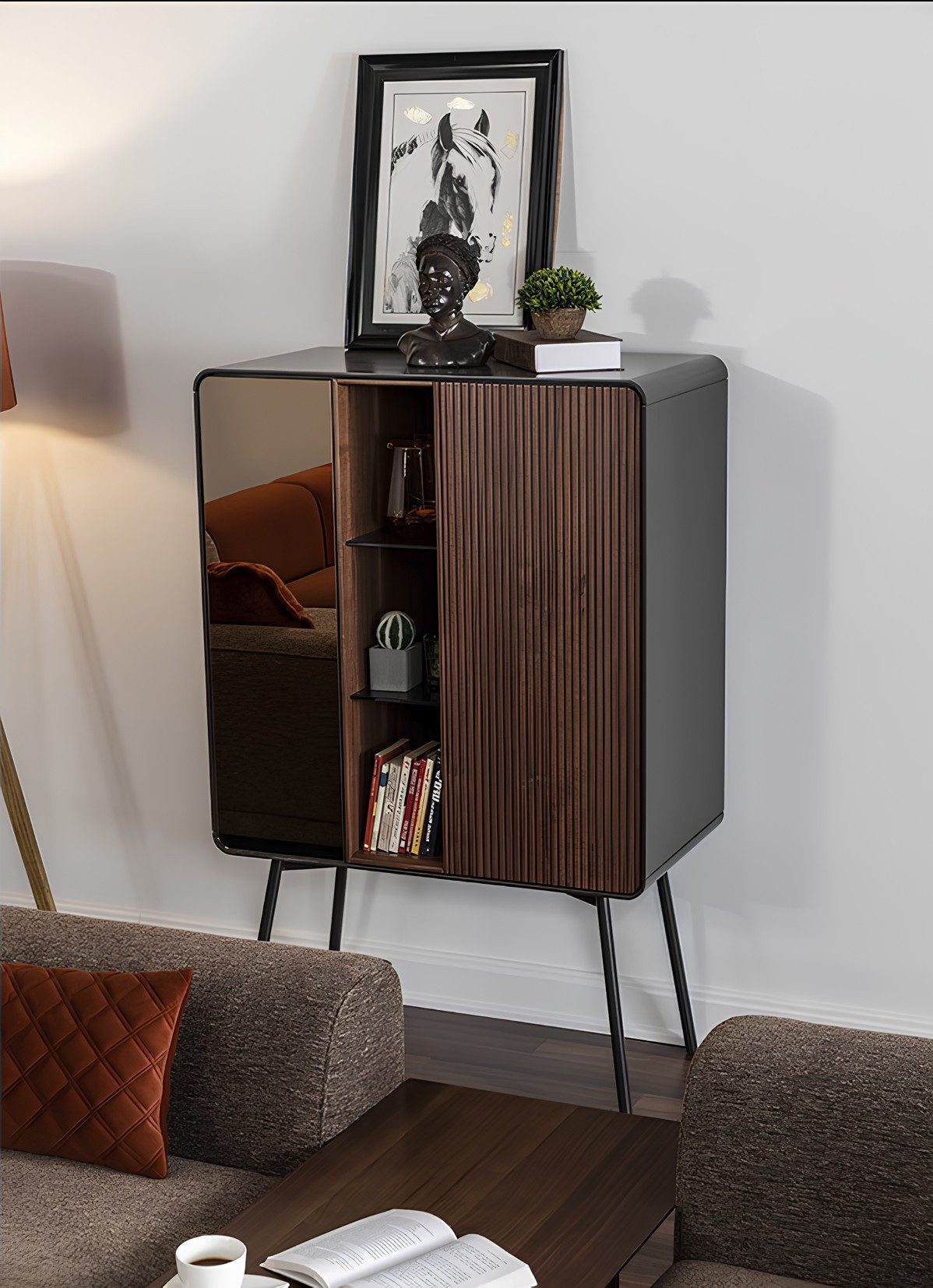 Xlmoebel Barschrank Retro Anrichte aus Holz für Wohnzimmer, Weinschrank in Braun Made in Europa