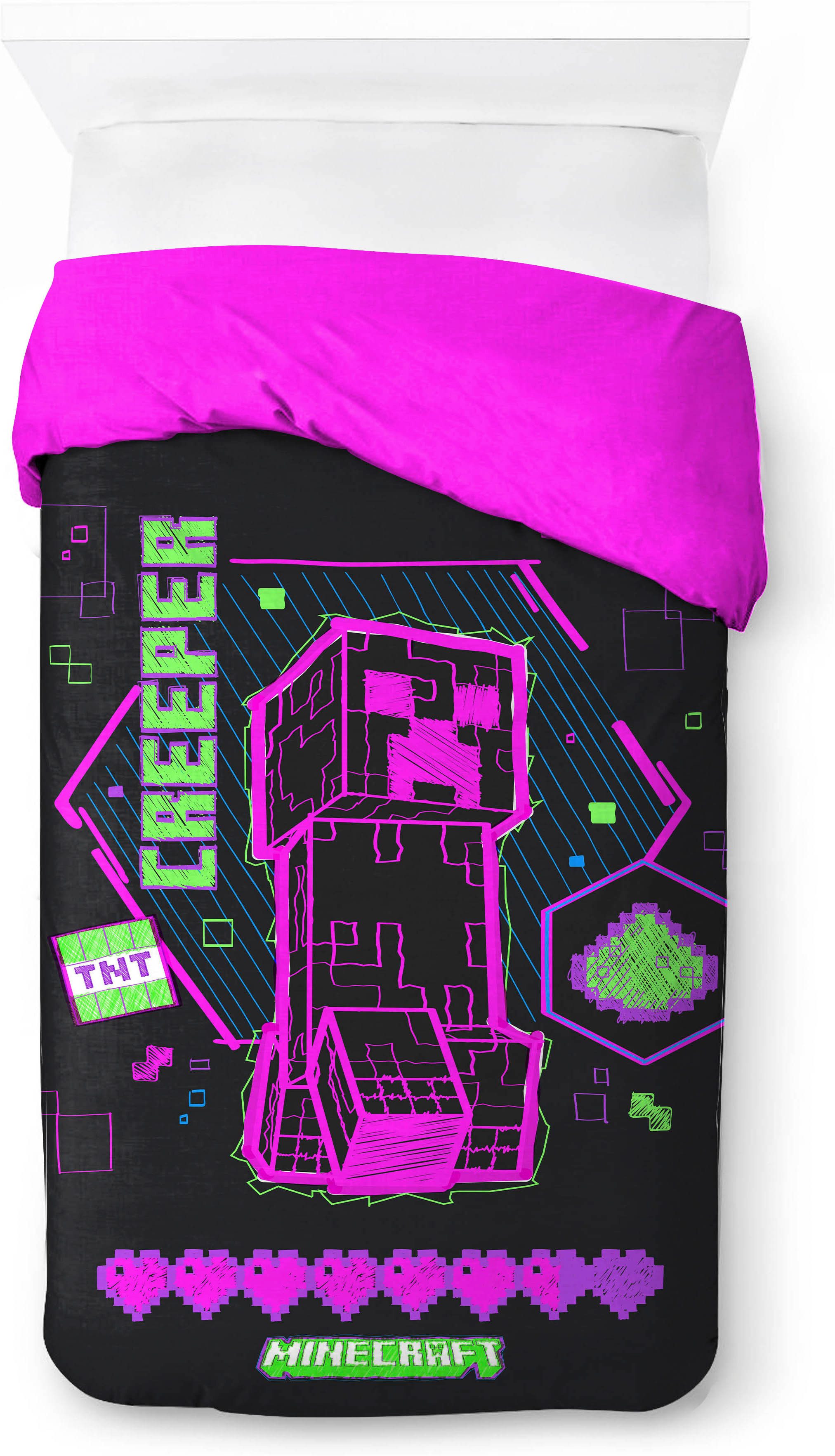 Minecraft Kinderbettwäsche Minecraft Cyber Neon, Linon, 2 teilig, 100% Baumwolle