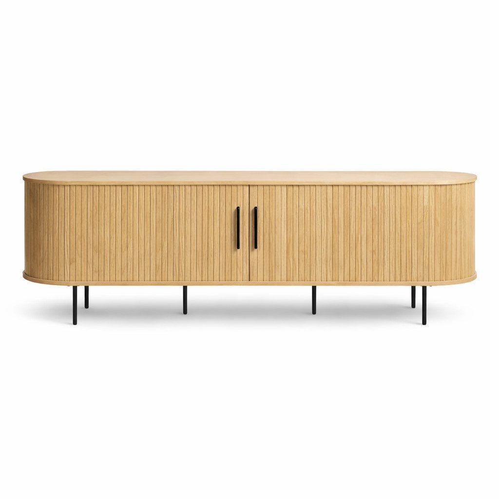 Liadomo Lowboard Uriel, TV-Möbel, TV-Board, TV-Unterschrank, 120 oder 180 cm Breite, Schiebetüren, Lamellen, schwarz, weiß, Natur, braun