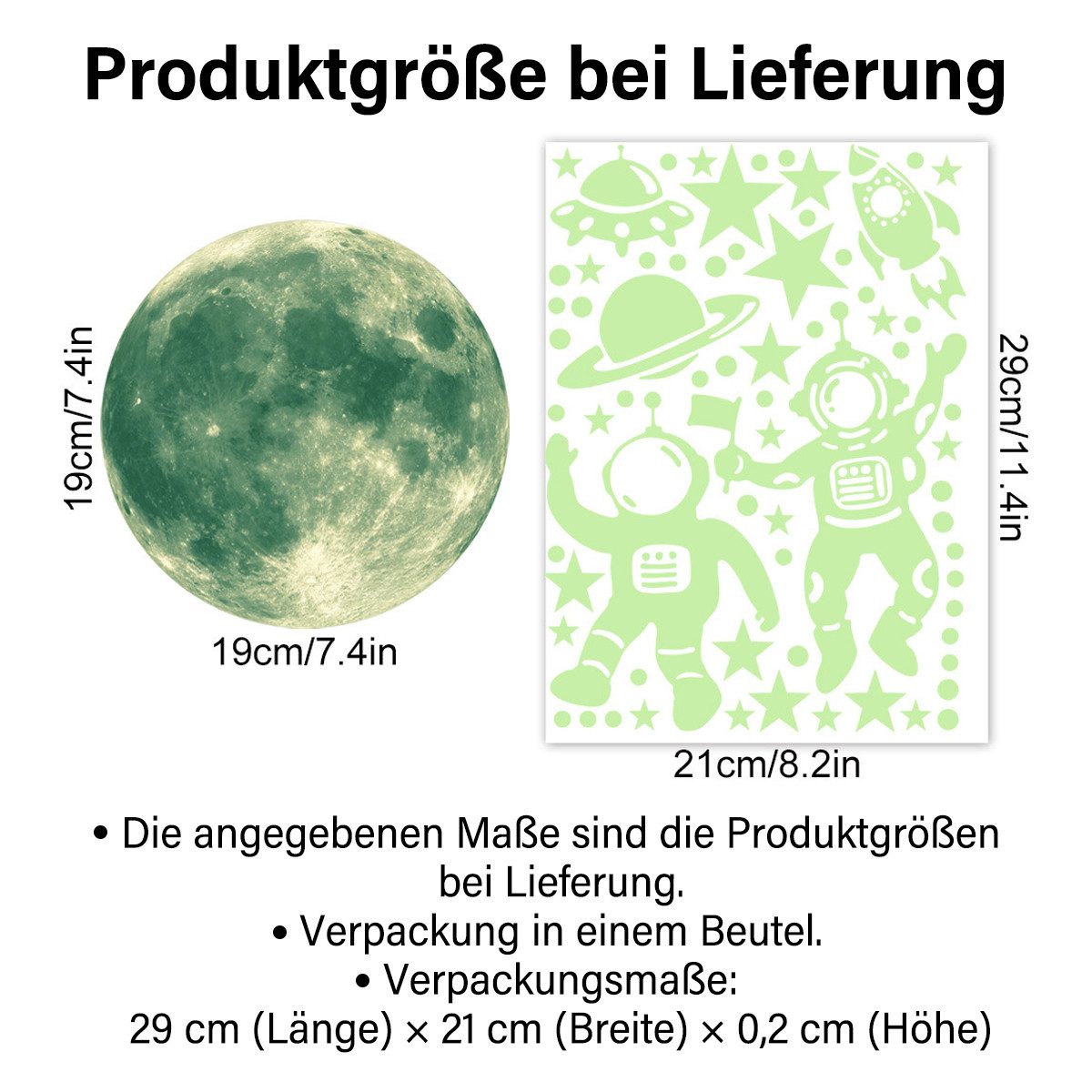 MOPUEA Wandtattoo Dekorative Wandaufkleber, Blumen Fenster Wandsticker Pflanzen/Sterne (Wanddeko Modern Leuchtsticker für Kinderzimmer Schlafzimmer Wohnzimmer, Leuchtmond fluoreszierend Astronaut Mond leuchtend Aufkleber), Selbstklebende dekorative Wandaufkleber 21*29cm*1+19*19cm*1