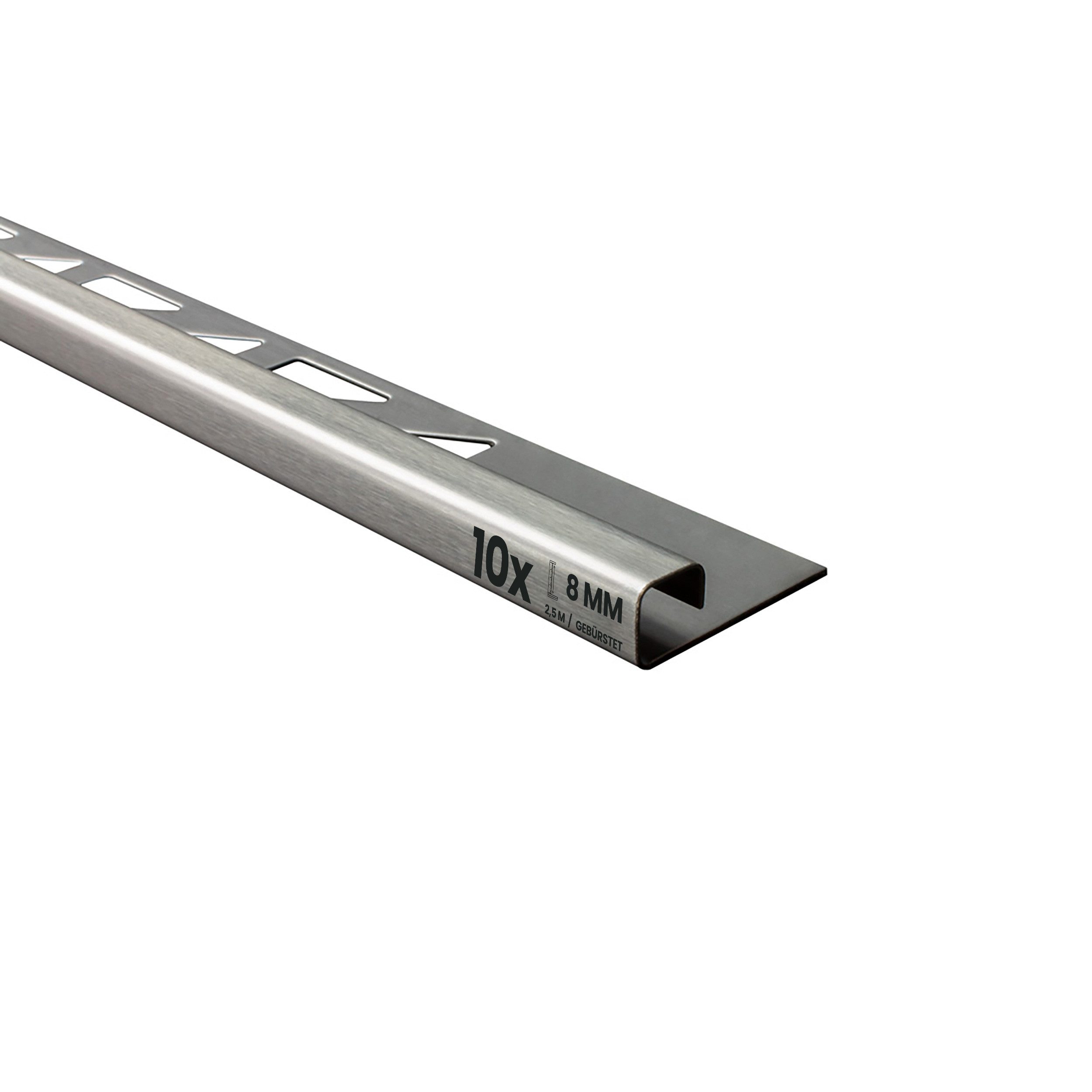 tktrading24 Abschlussprofil 10x Q-Profil Fliesenprofil, Edelstahl, 250 cm, 8 mm, Gebürstet (Set, 10er)