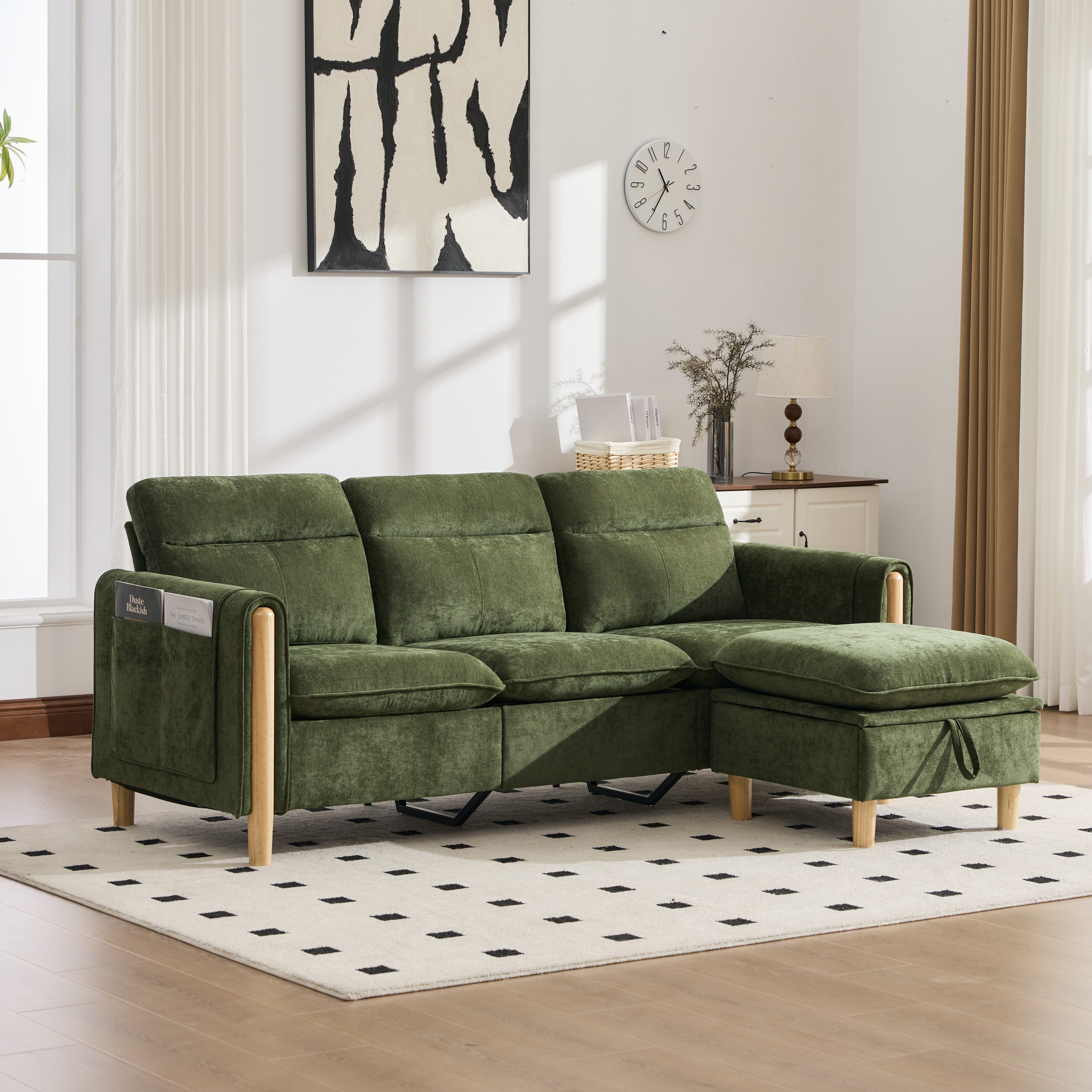 STILVORA Schlafsofa 3 Sitzer sofa U-förmiges Sofa mit Stauraum bequemes Stoffsofa, Modulares U-Sofa, mit Stauraum, Chenille-Bezug, Für Wohnzimmer, Familienbereich, Filmabende und Entspannung