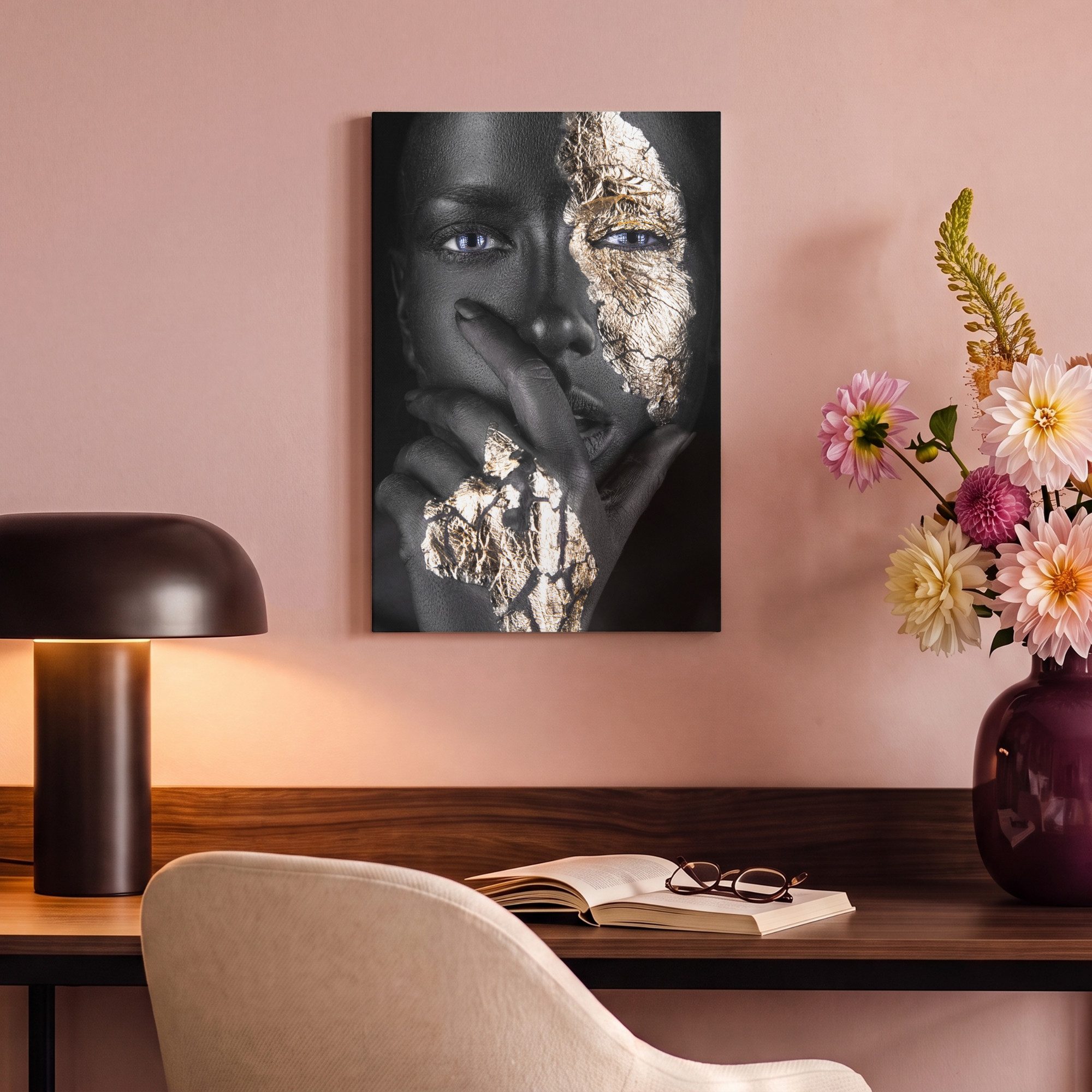OneMillionCanvasses® Leinwandbild Frau - Gold - Schwarz - Make-up - Luxus, Fotodruck (1 St), Leinwand Canvas Wandbild, Wanddekoration 20x30 cm – Bild 4 von 5