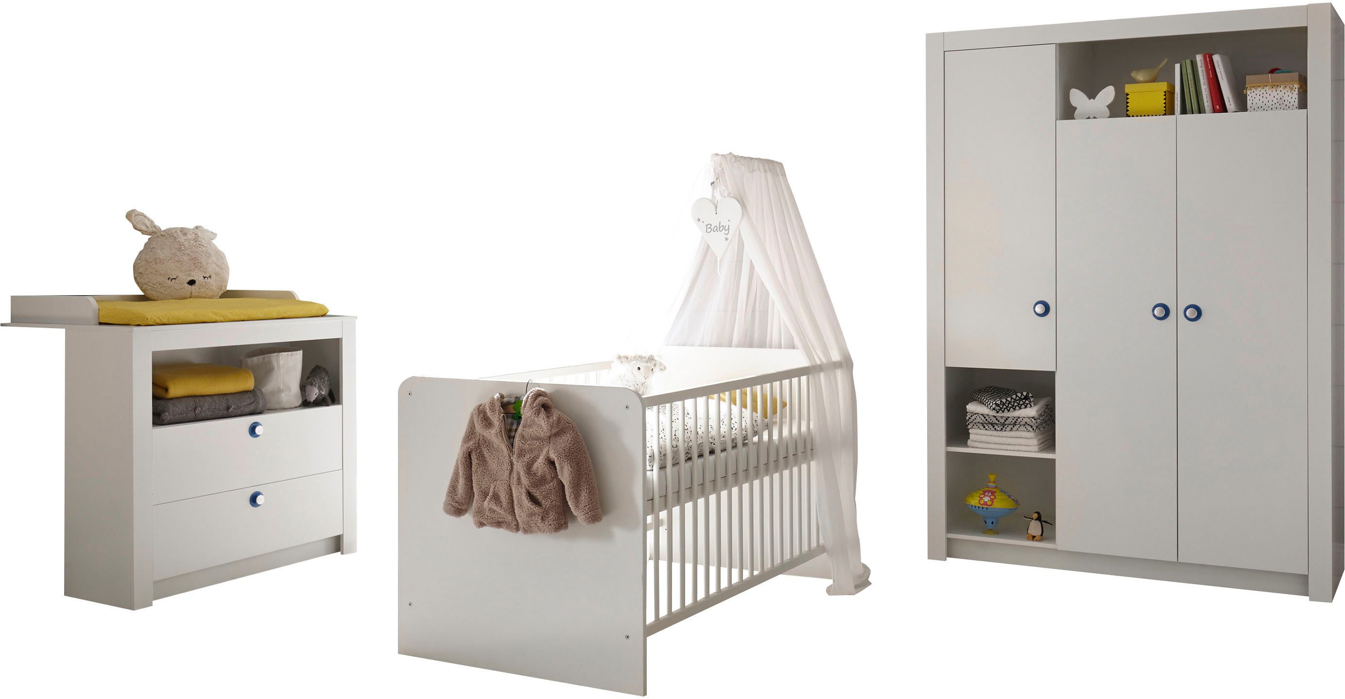 Begabino Babyzimmer-Komplettset Paula Babyzimmer, (3-tlg), farbige Unterleg günstig online kaufen