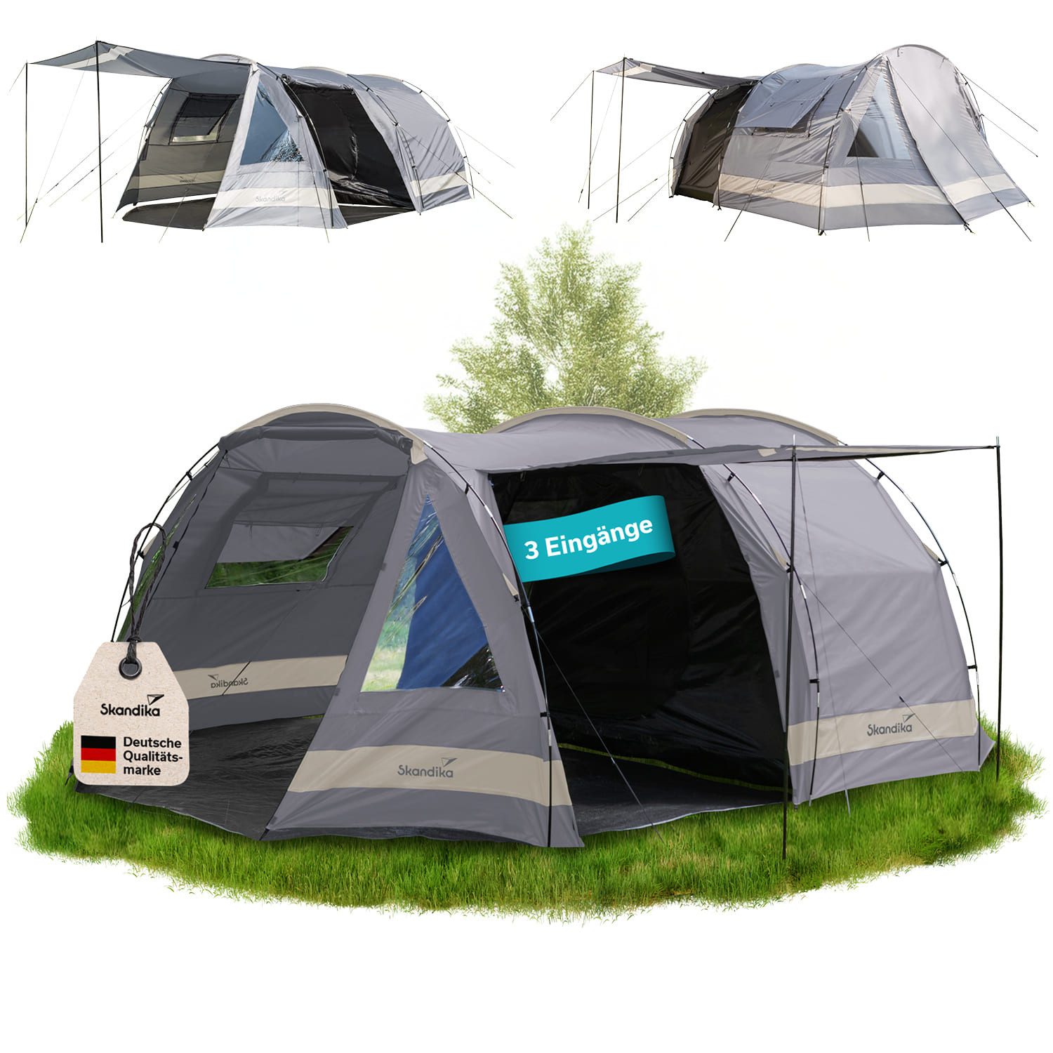Skandika Tunnelzelt Kambo 6 Familienzelt mit dunkler Schlafkabine, Personen: 6, Wasserdicht mit 3000 Wassersäule, Vorzelt, 2 m Stehhöhe, Campingzelt