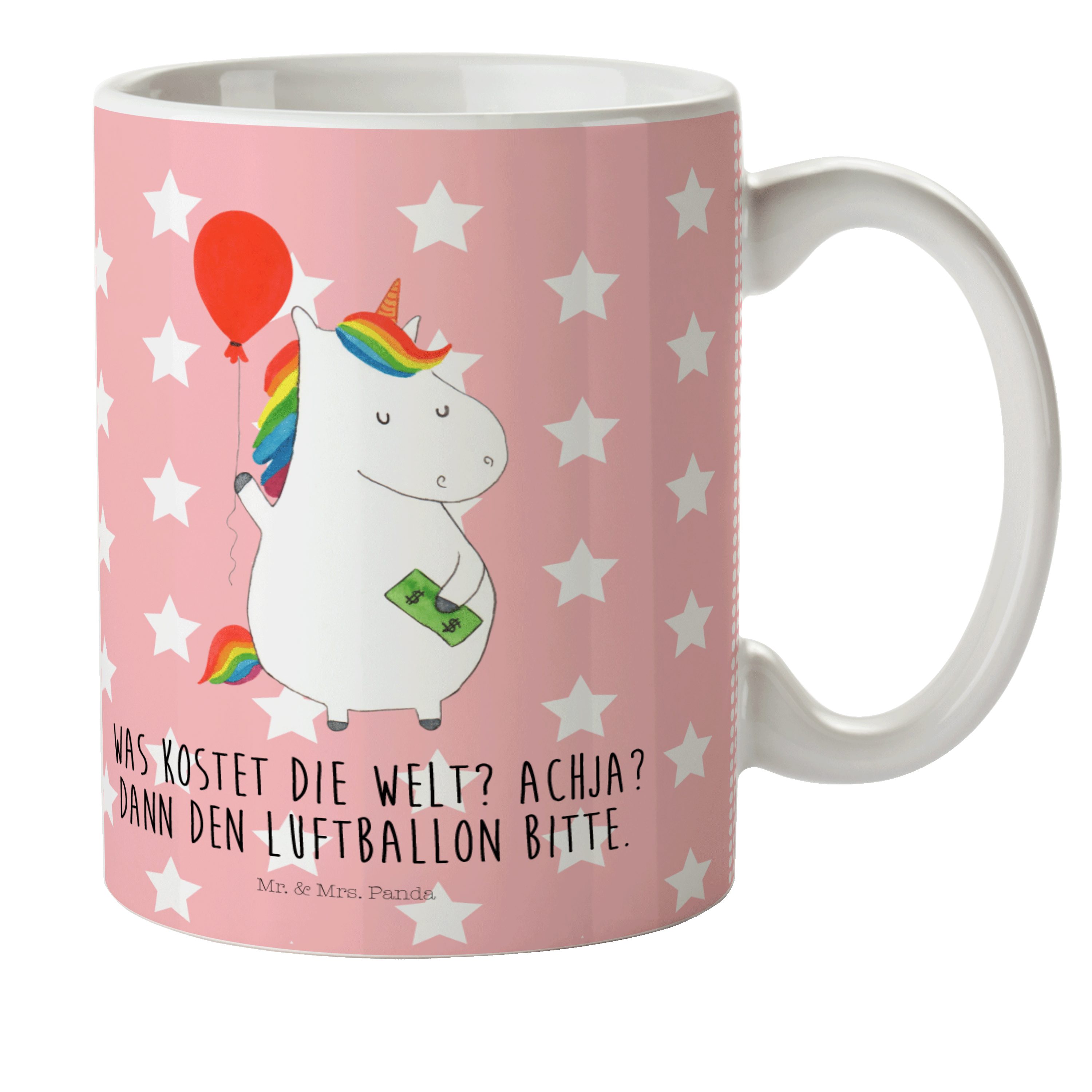 Mr. & Mrs. Panda Kinderbecher Einhorn Luftballon - Rot Pastell - Geschenk, Tasse, Einhörner, Outdoo, Kunststoff