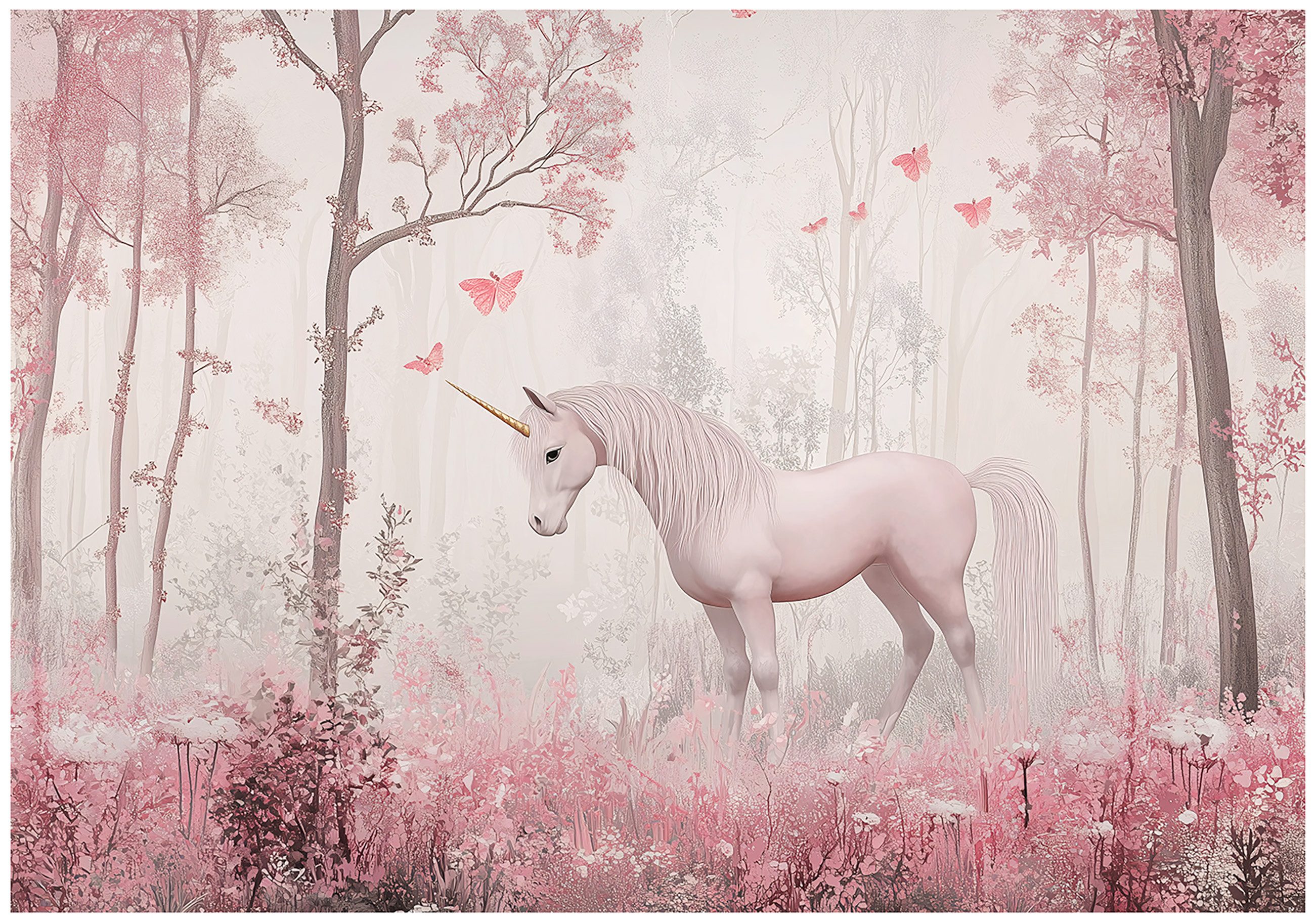 Wallarena Fototapete Kinderzimmer Mädchen Einhorn Rosa Natur Vlies Tapete Kinder Wandtapete, Glatt Vlies Washable, Einhorn, Rosa, Natur, (Packung, 8 St., Vlies Fototapete), Vliestapete Kinderzimmer Einhorn Rosa Tapete + Kleister Motivtapete