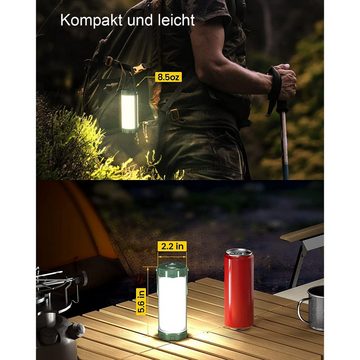 LANOR Gartenstrahler Camping-Laterne, LED-Gartenlampe, 5000 mAh, mit 1200 lm, 3 Camping-Lichtmodi plus SOS, IP68 wasserdicht