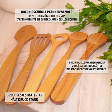 SOHFA Pfannenwender 5er Küchenutensilien-Set aus Kirschholz, Kirschholz nachhaltig lebensmittelecht schadstofffrei
