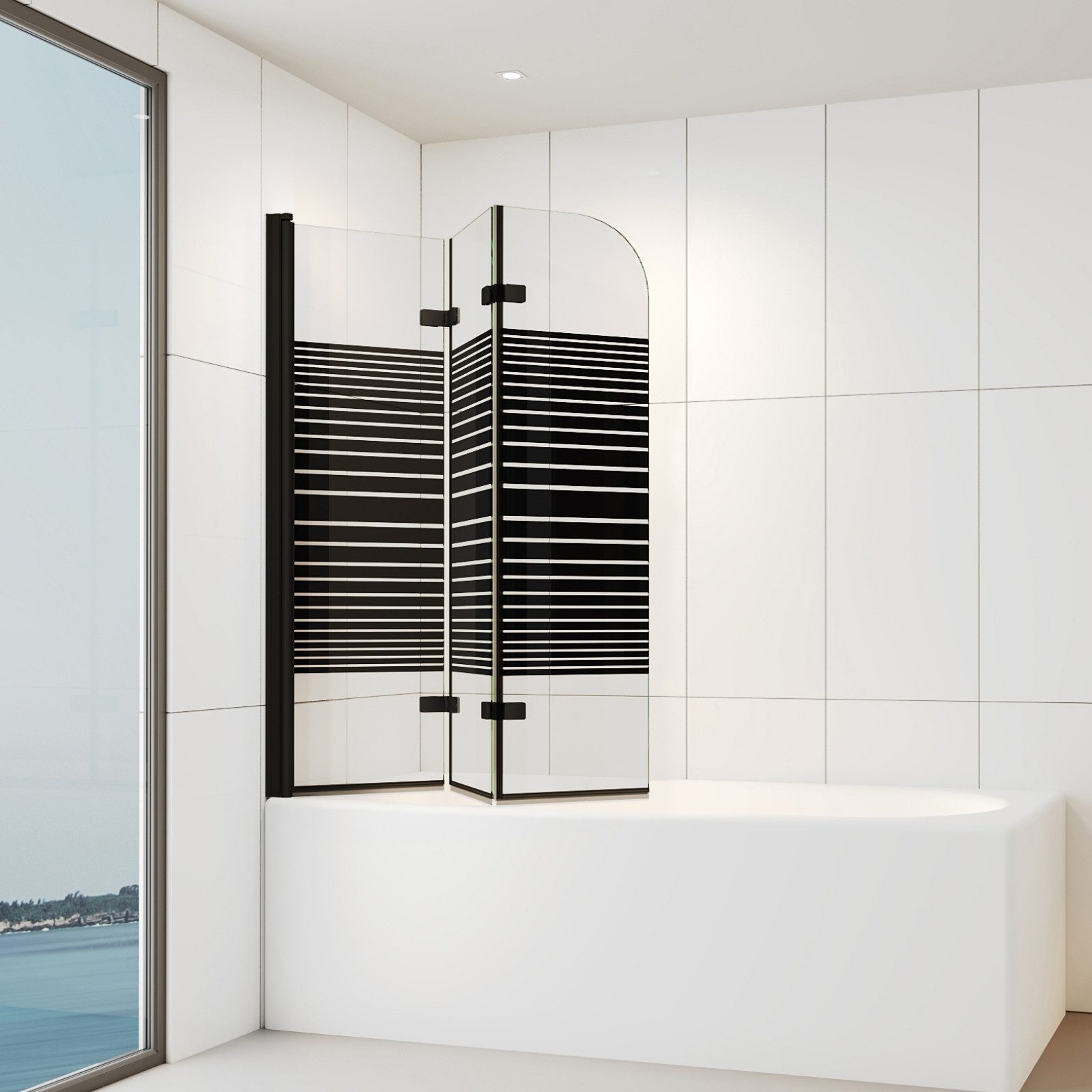 IMPTS Badewannenaufsatz Duschwand für Badewanne Duschabtrennung 2 TLG 3TLG Chrome Schwarz, Nano Sicherherisglas, (Set, 3 tlg), Duschtrennwand Badewanne Schwarz 3 teilig Milchglas