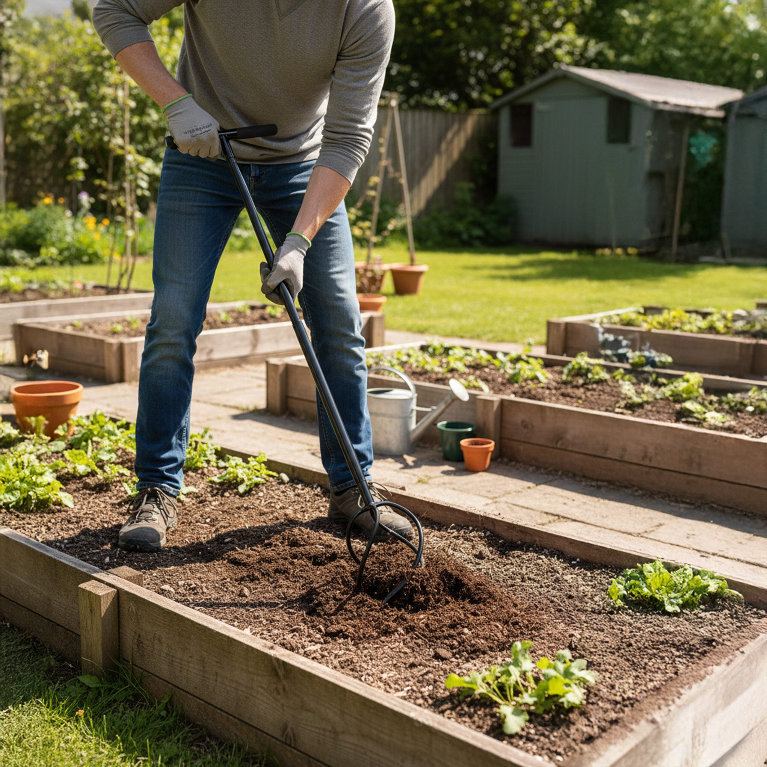 relaxdays Kultivator Gartenkralle mit Stiel, 20 cm Arbeitsbreite