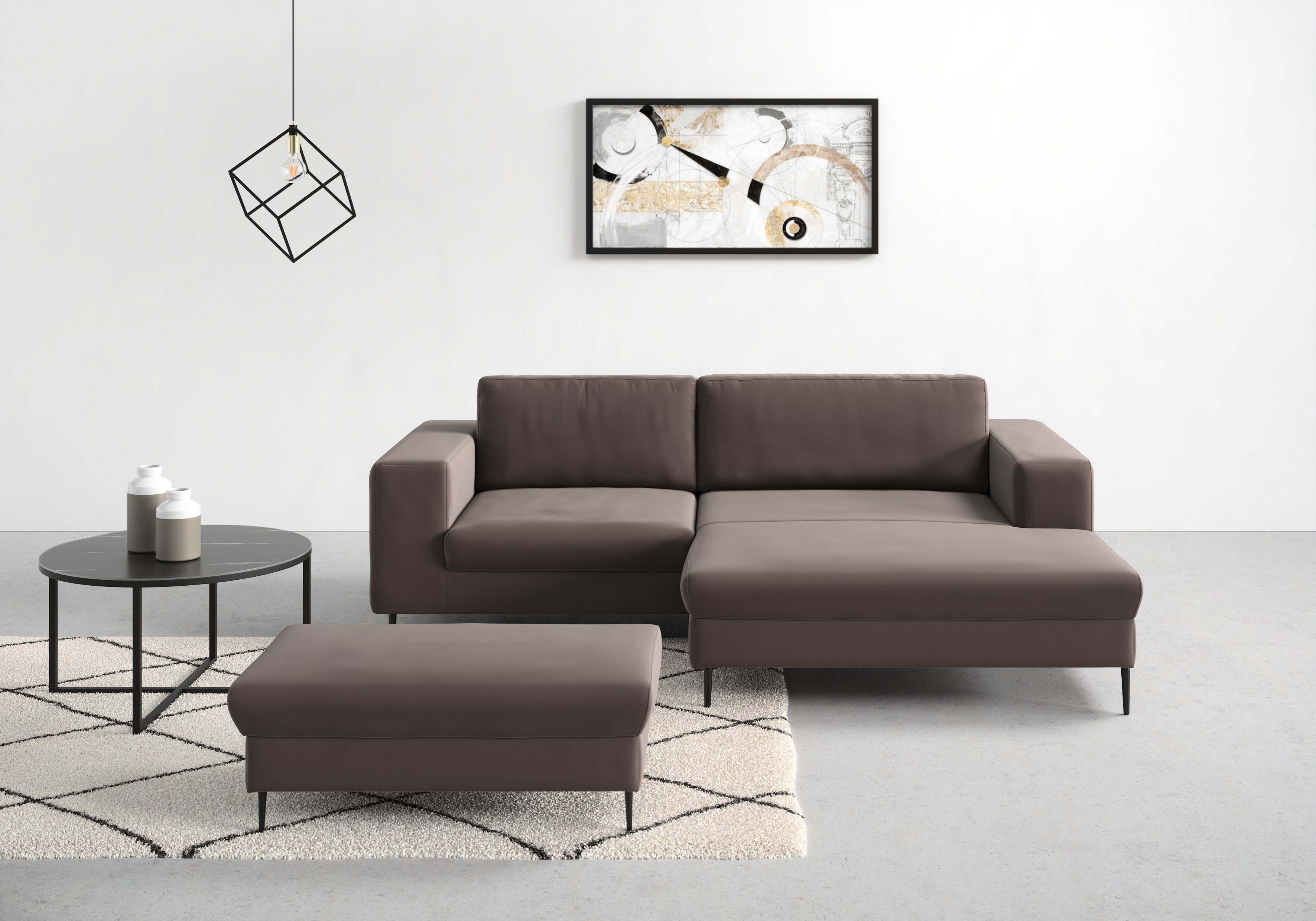 DOMO collection Ecksofa Modica kompakt und elegant, Breite 244, L-Form, moderne Optik mit extrabreiter Recamiere, auch in Cord