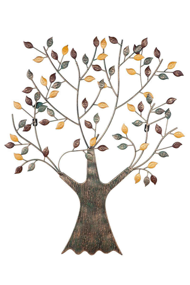 GILDE Wanddekoobjekt Wandrelief, Baum, "Baum", Metall, braun, goldfarben, grün H77cm
