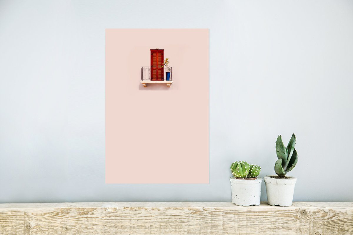 - St), Tür Architektur, MuchoWow Ohne Wandbild, Pastell Wohnzimmer, (1 für Poster - Poster, Wandposter - Rahmen Rot