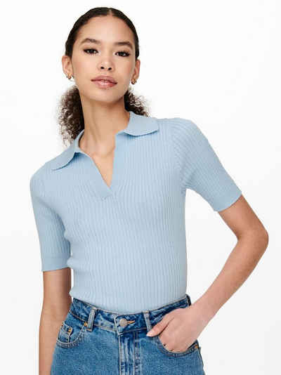 ONLY T-Shirt Geripptes Poloshirt Einfarbiges Kurzarm T-Shirt V-Ausschnitt ONLNIMONE (1-tlg) 4015 in Blau
