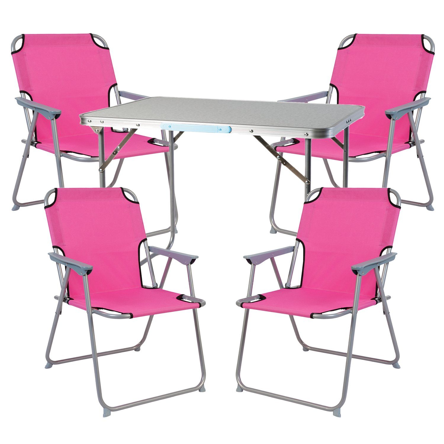 Mojawo Essgruppe pink Alu Campingmöbel 5-teiliges L70xB50xH59cm Set