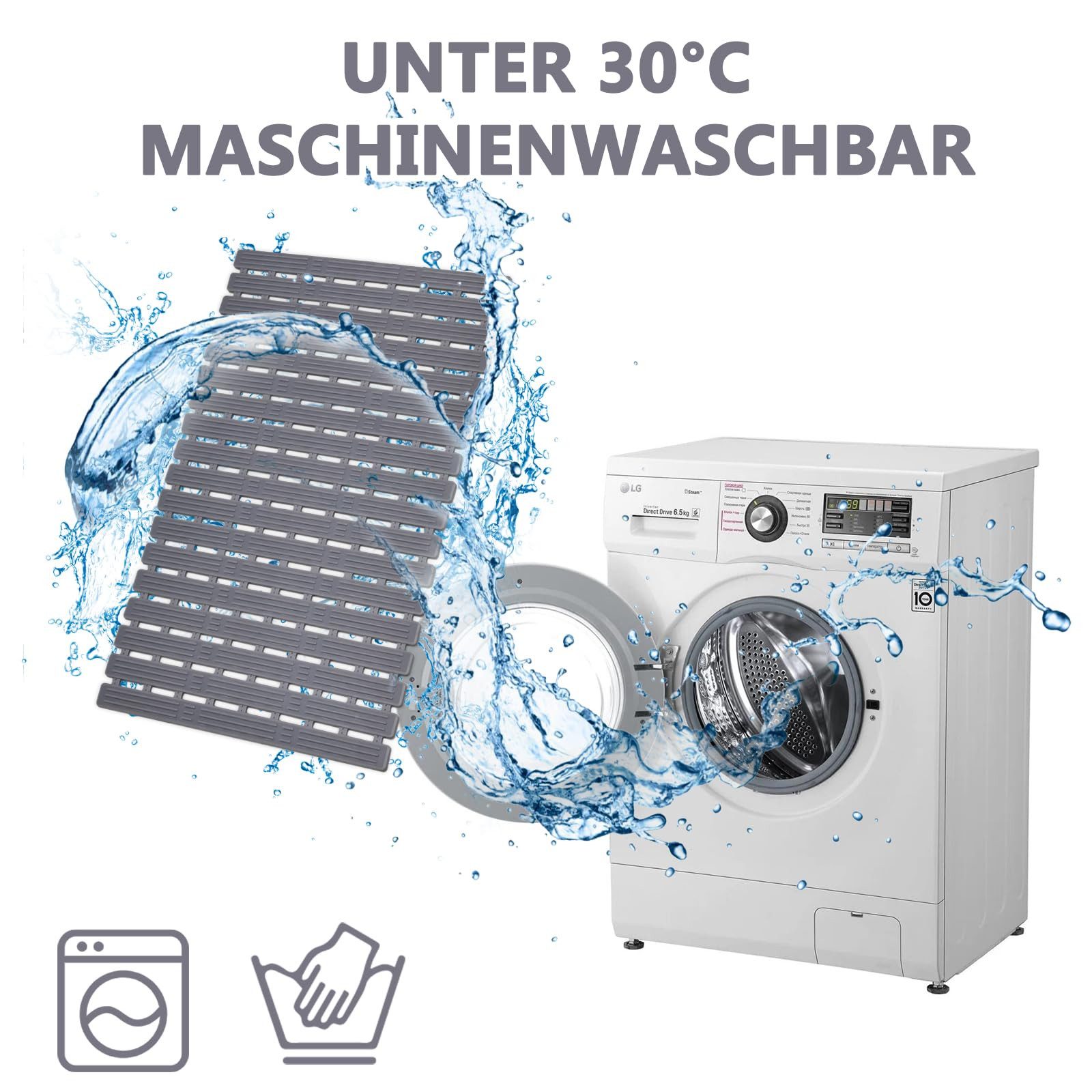 Coonoor Duschmatte Antirutsch-Badematte mit Saugnäpfen und Abflusslöchern, rutschfest und schimmelresistent – Bild 5 von 5
