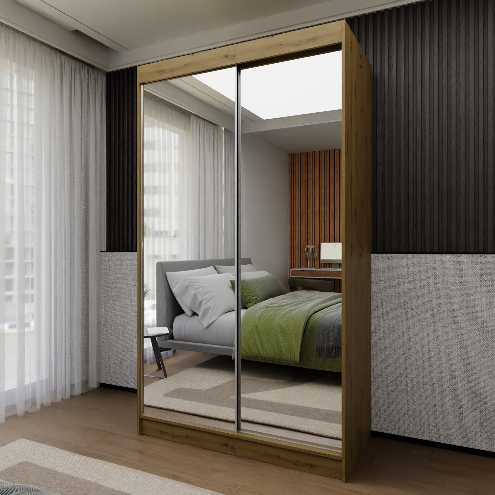 Beautysofa Schiebetürenschrank DEBRA II mit Schubladen, Spiegeln und Kleiderstange