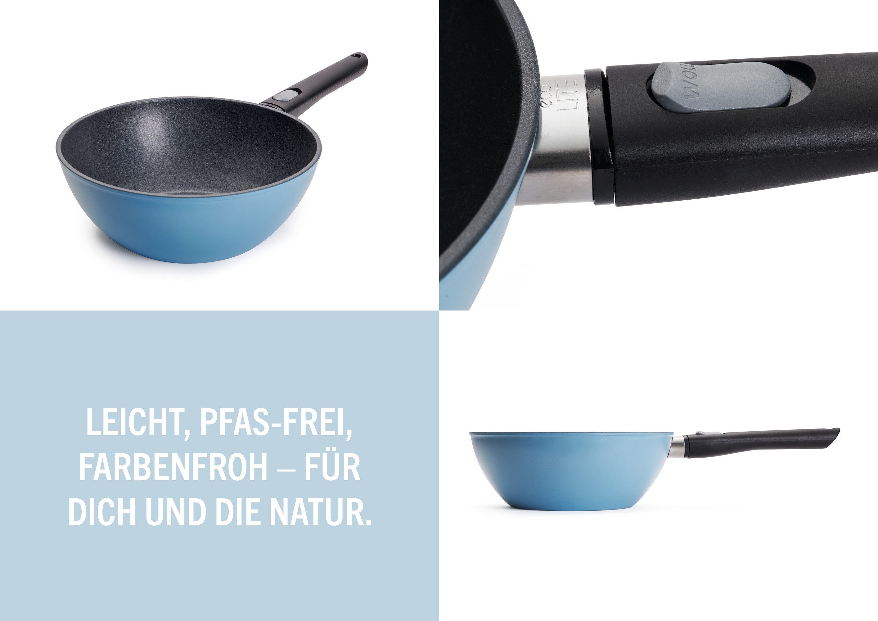 WOLL Wok MADE IN GERMANY - Ecolour Ø 24 cm inkl. Deckel, Aluminiumguss (Set, 2-tlg), abnehmbarer Stiel – Bild 2 von 5