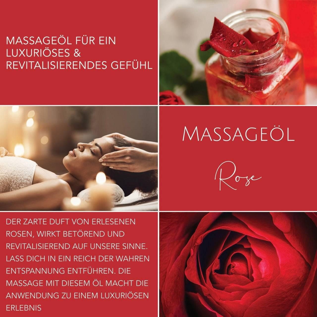 DaniChou Massageöl Rose 250ml – Made in Germany – Mit wertvollem Jojobaöl & Mandelöl – Perfekt für Massage, Wellness & Hautpflege – Pflegendes, Öl zum sanften Massieren & Verwöhnen der Haut