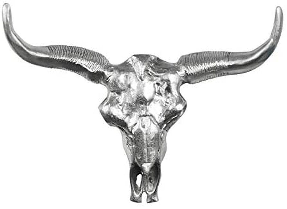 Modern Stier - Deko Metall - Geweih XXL, Wanddeko Stierkopf Wanddeko aus Schlafzimmer - Hörner Bulle und Silber Wanddekoration Aluminium MichaelNoll Schädel Metall Dekoration Wohnzimmer für Bullenschädel Wanddekoobjekt