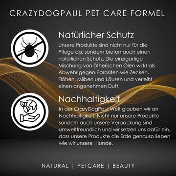 CrazyDogPaul Tiershampoo PREMIUM Hunde- Luxusfellpflege-Set, (Geschenkbox, 2-St., 1 x Shampoo, 1 x Fellpflege), wirkt vorbeugend gegen Zecken, Milben, Läusen, Flöhen u.a. Parasiten