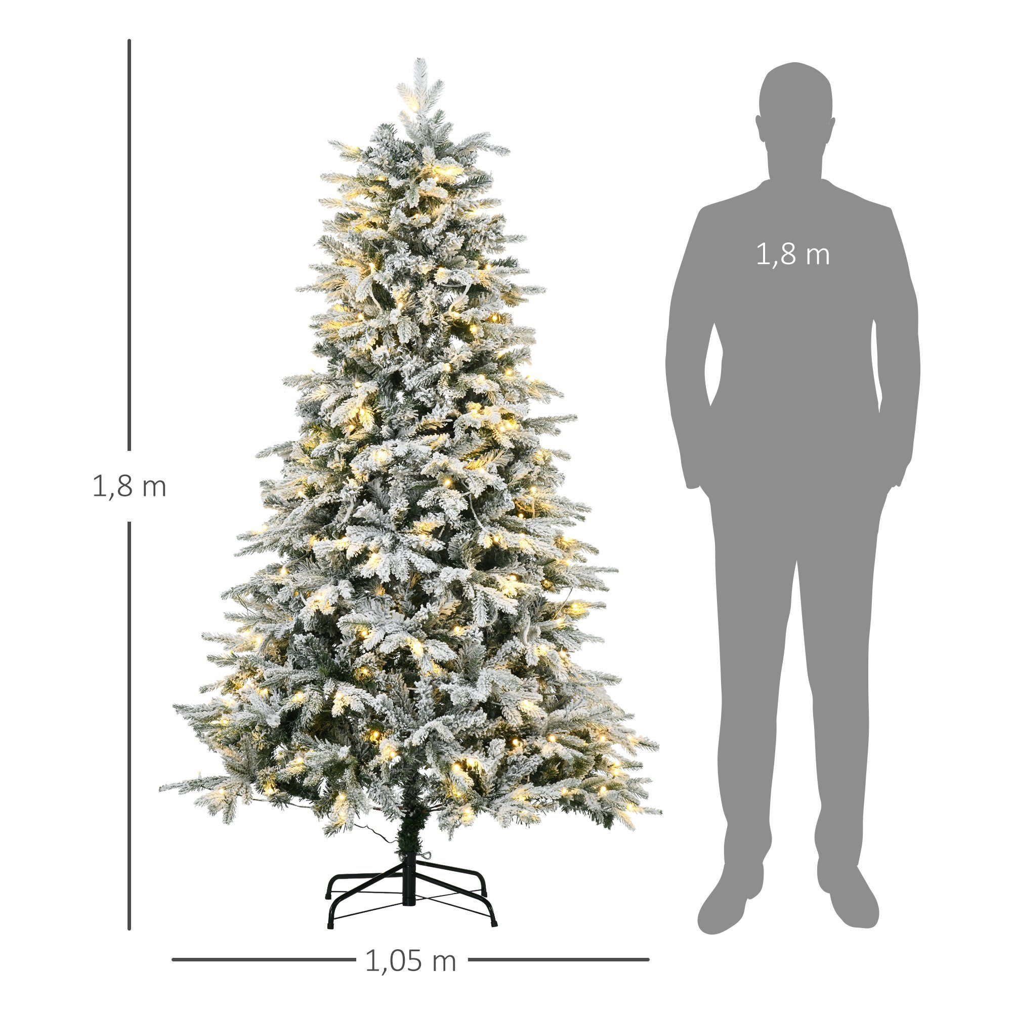 HOMCOM Künstlicher Weihnachtsbaum Christbaum mit 888 Spitzen, mit Schnee, klappbar Metallständer, Tannenbaum, mit Ständer, Grün+ Weiß