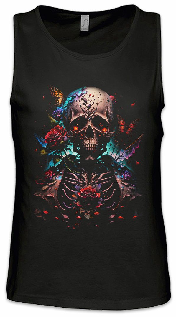 Tanktop Flower Skull Ärmelloses T-Shirt Flowers Schädel Tattoo Totenschädel