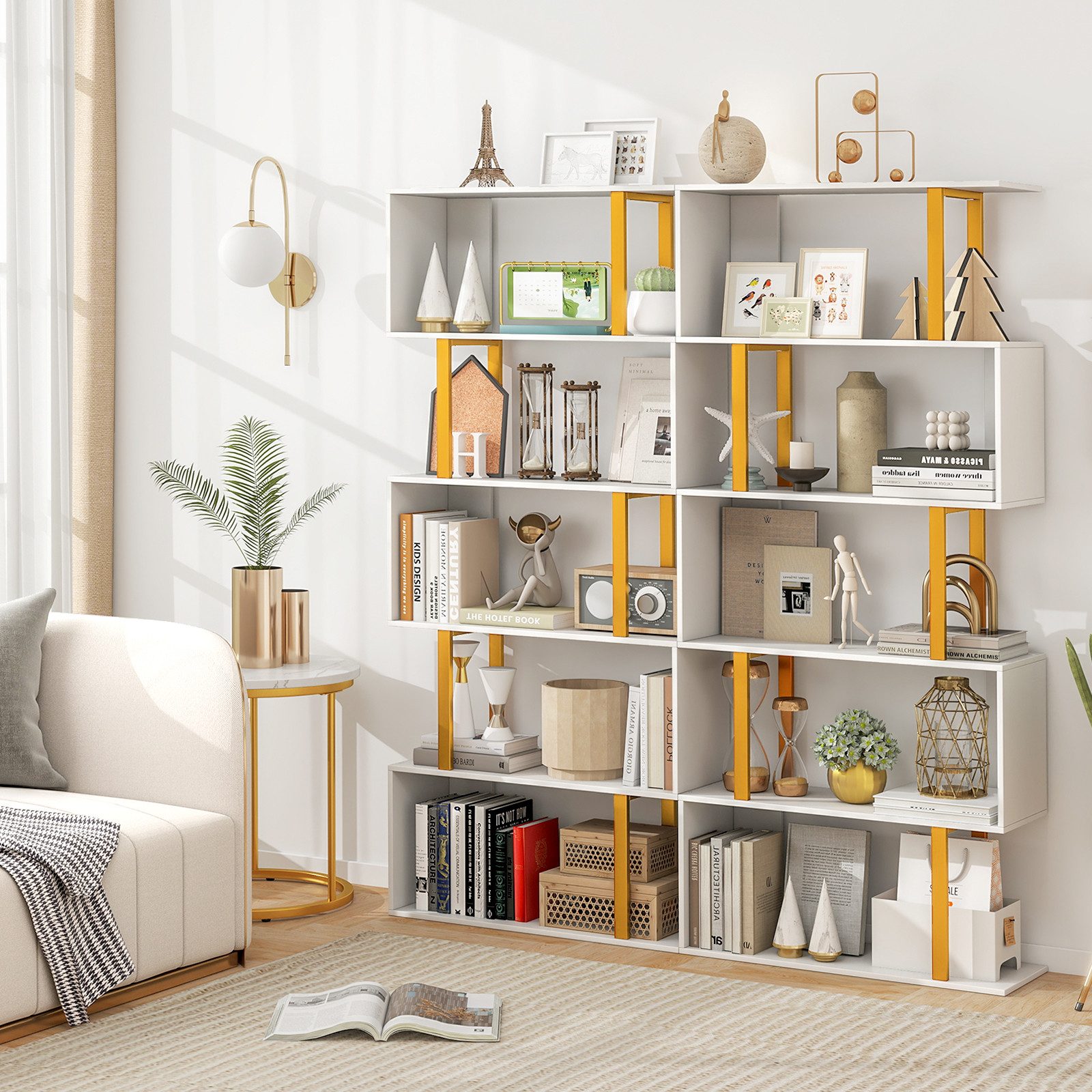 COSTWAY Bücherregal, Raumteiler mit 5 Ebenen, 70 x 24 x 157 cm