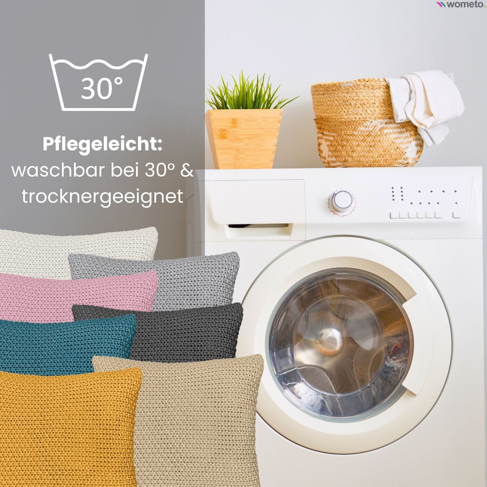 wometo Kissenbezug Strick mit Reißverschluss, 45x45 cm, (2 Stück), OEKO-TEX®, Kissenhülle mit edlem & schlichtem Strickmuster – Bild 4 von 5