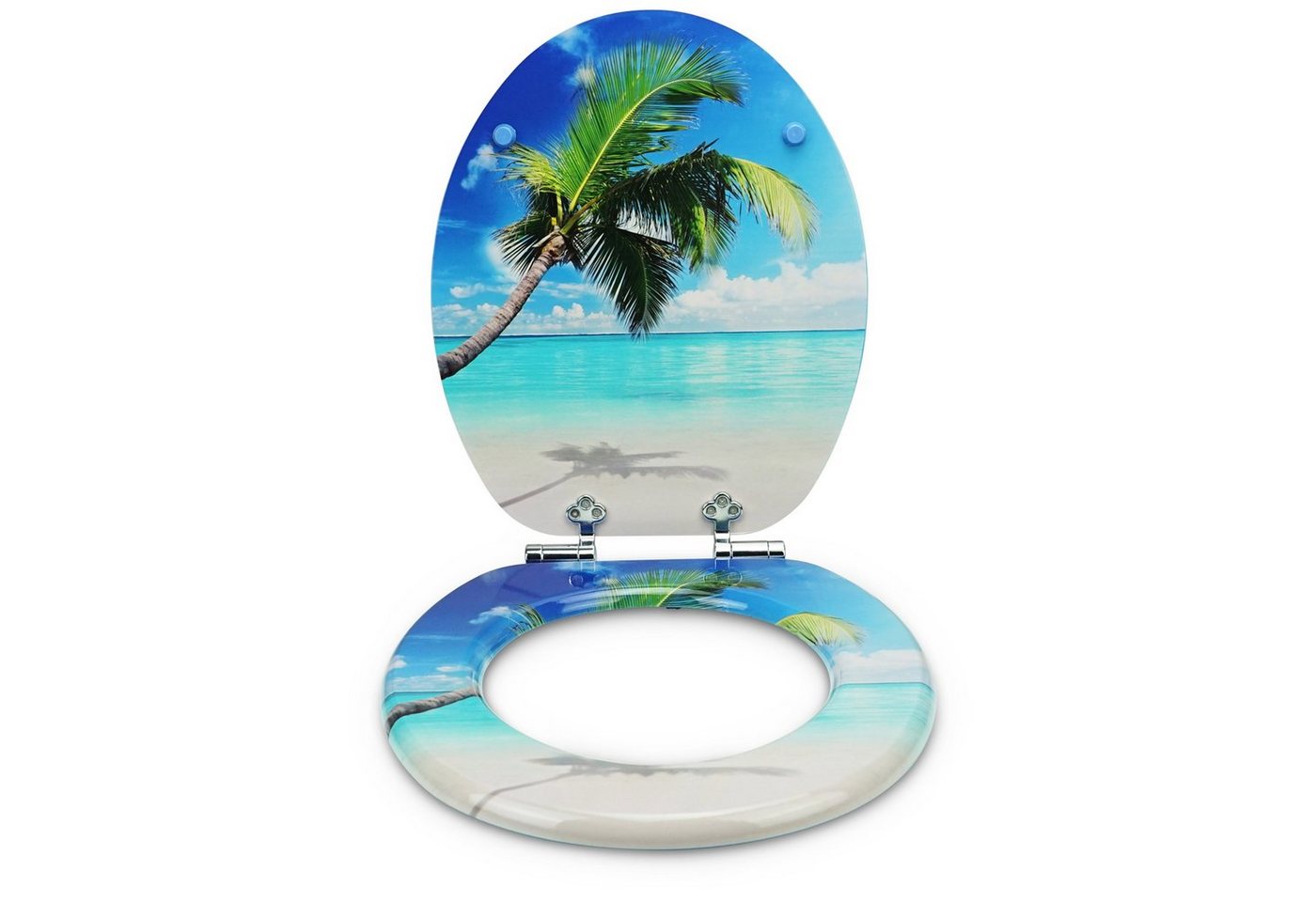 Thumbnail - Sanfino WC-Sitz "Palm" Premium Toilettendeckel mit Absenkautomatik aus Holz, mit schönem Strand-Motiv, hohem Sitzkomfort...