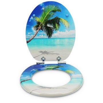Sanfino WC-Sitz "Palm" Premium Toilettendeckel mit Absenkautomatik aus Holz, mit schönem Strand-Motiv, hohem Sitzkomfort, einfache Montage