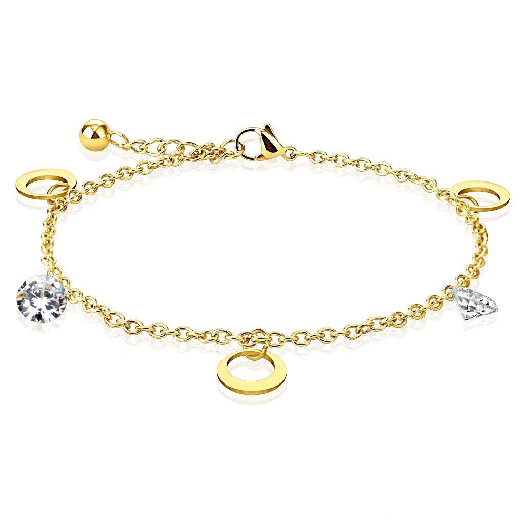 BUNGSA Armband Bettelarmband Mond & Kristall Gold aus Edelstahl Damen (1 Armband, 1-tlg), Bracelet Armschmuck