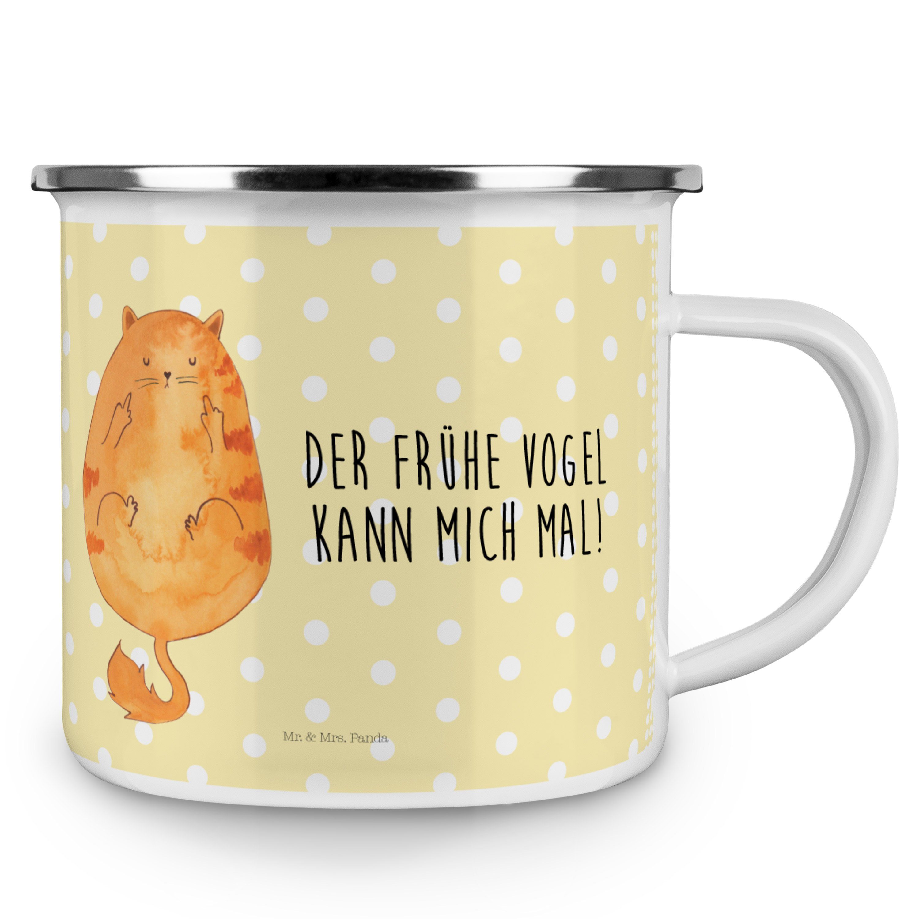 Mr. & Becher Ble, Katze Kaffee Frühaufsteher Gelb - Pastell Emaille Geschenk, Mrs. Blechtasse, - Panda