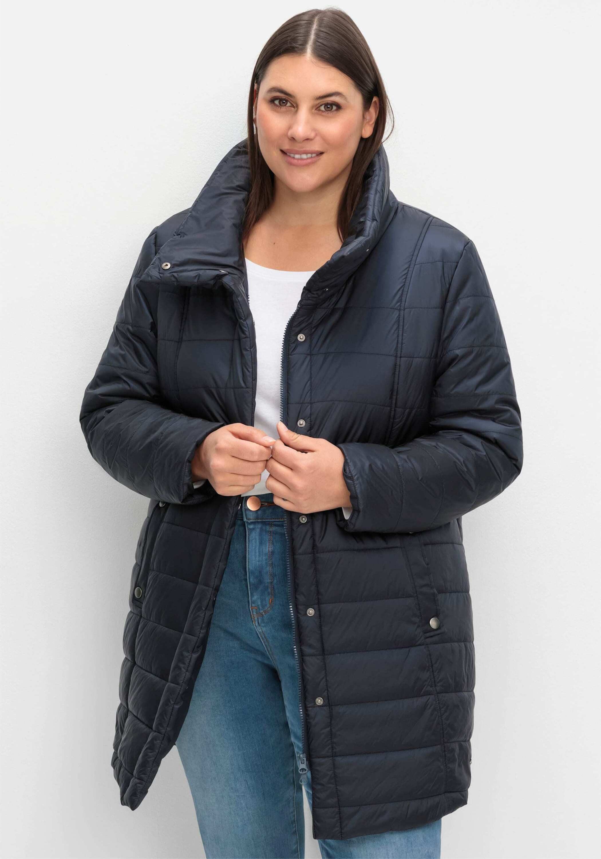 Sheego Allwetterjacke Steppjacke Langarm mit hohem Stehkragen, wasserabweisend