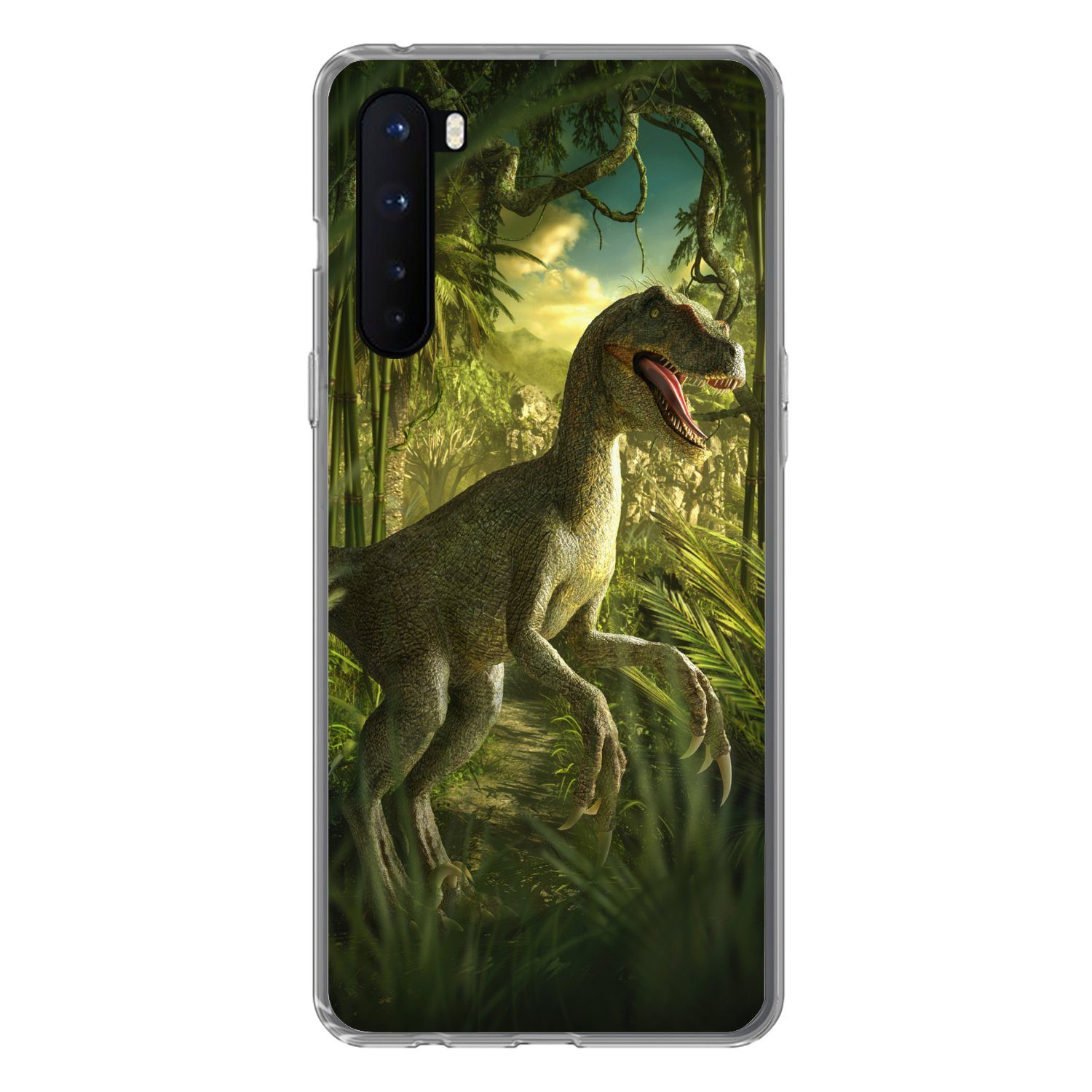 MuchoWow Handyhülle für OnePlus Nord Dinosaurier - Pflanzen - Grün - Illustration - Kinder, Phone Case, Silikon, Schutzhülle Dünn