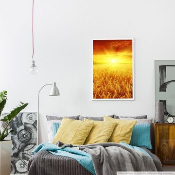 Sinus Art Poster 90x60cm Poster Schöner Sonnenaufgang über einem Weizenfeld